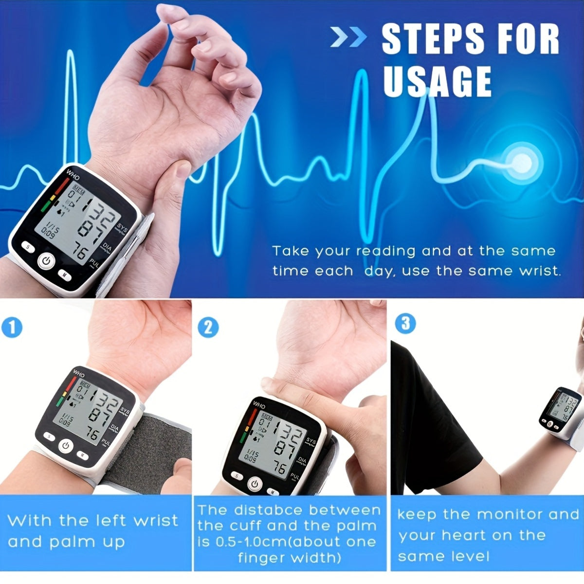 CHANG KUN Wrist Blood Pressure Monitor Digital With 2x99