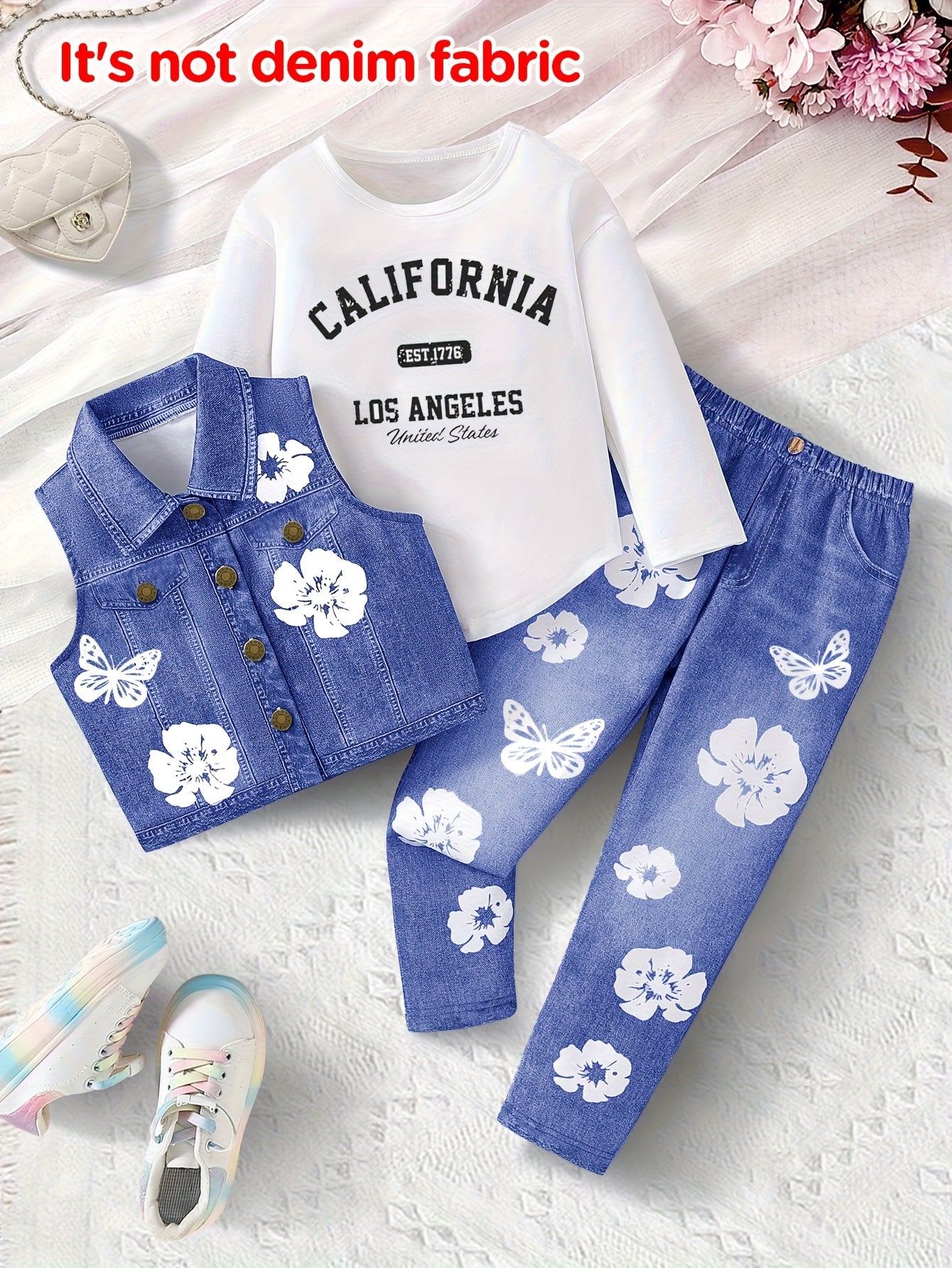 Girls Autumn Winter 3 Piece Print Set Vest And Pants
