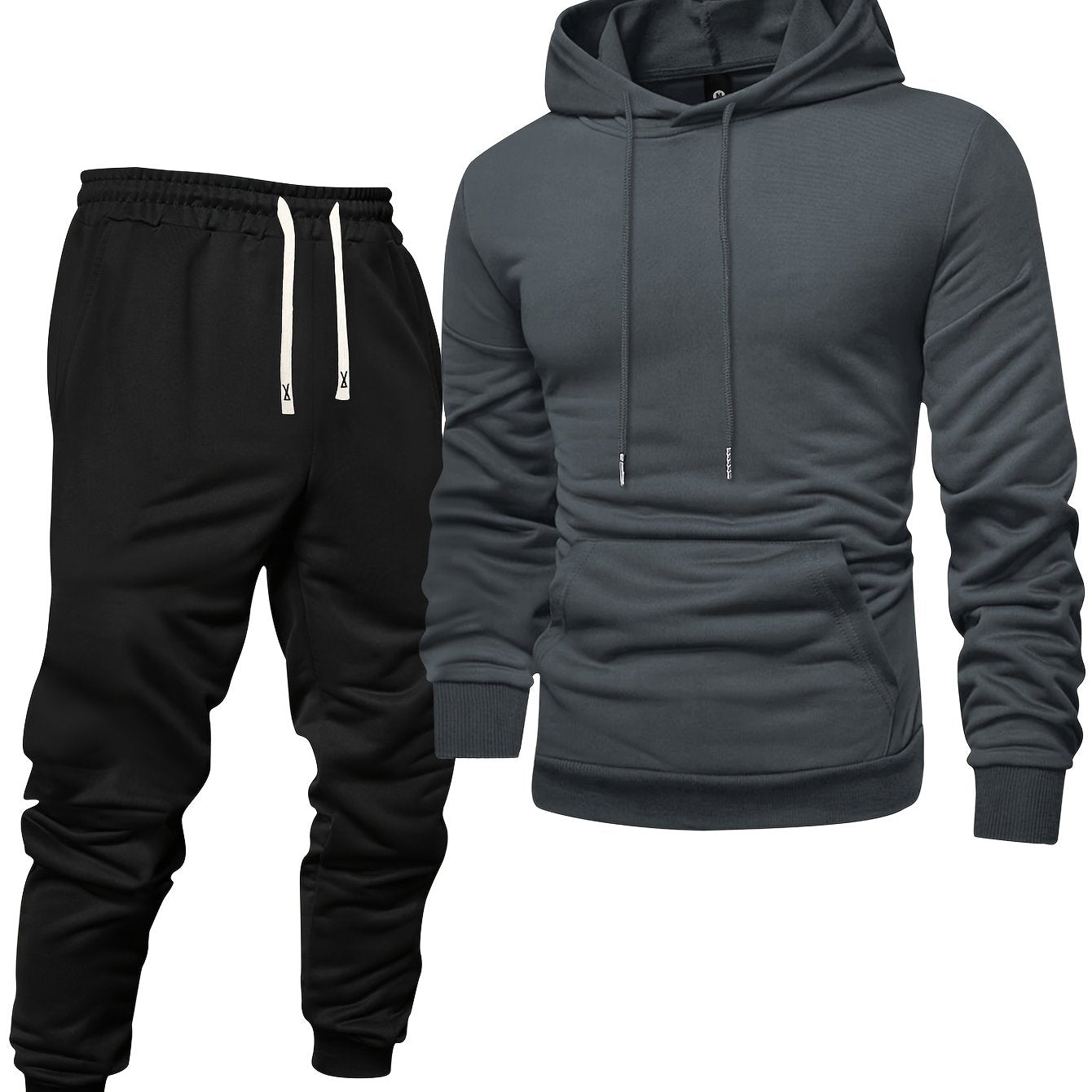 Men's Long Sleeve Hoodie + Drawstring Sweatpants Set Spring Autumn Solid Color Pullover Regular Long Sleeve T-Shirt and Pants Belt Casual Sport Joggers Two-Piece Set
