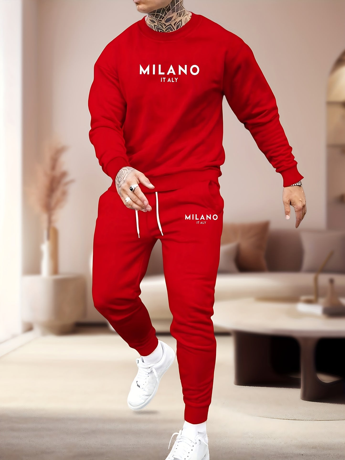 Printed Mens Two Piece Trendy Hoodie Jogger Casual Outfit
