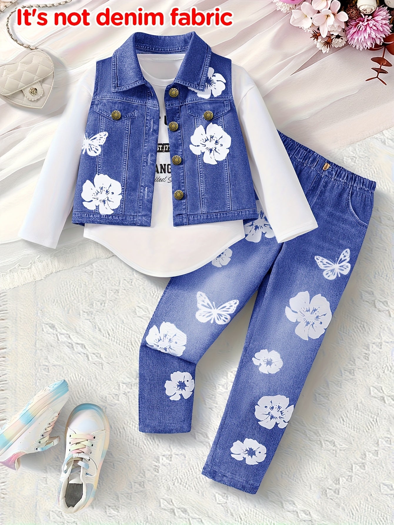 Girls Autumn Winter 3 Piece Print Set Vest And Pants