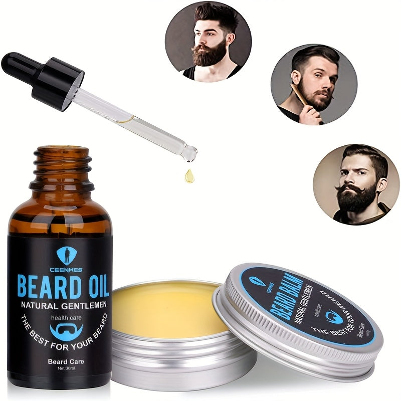 Men's Beard Care Kit and Travel Brush Set for Grooming