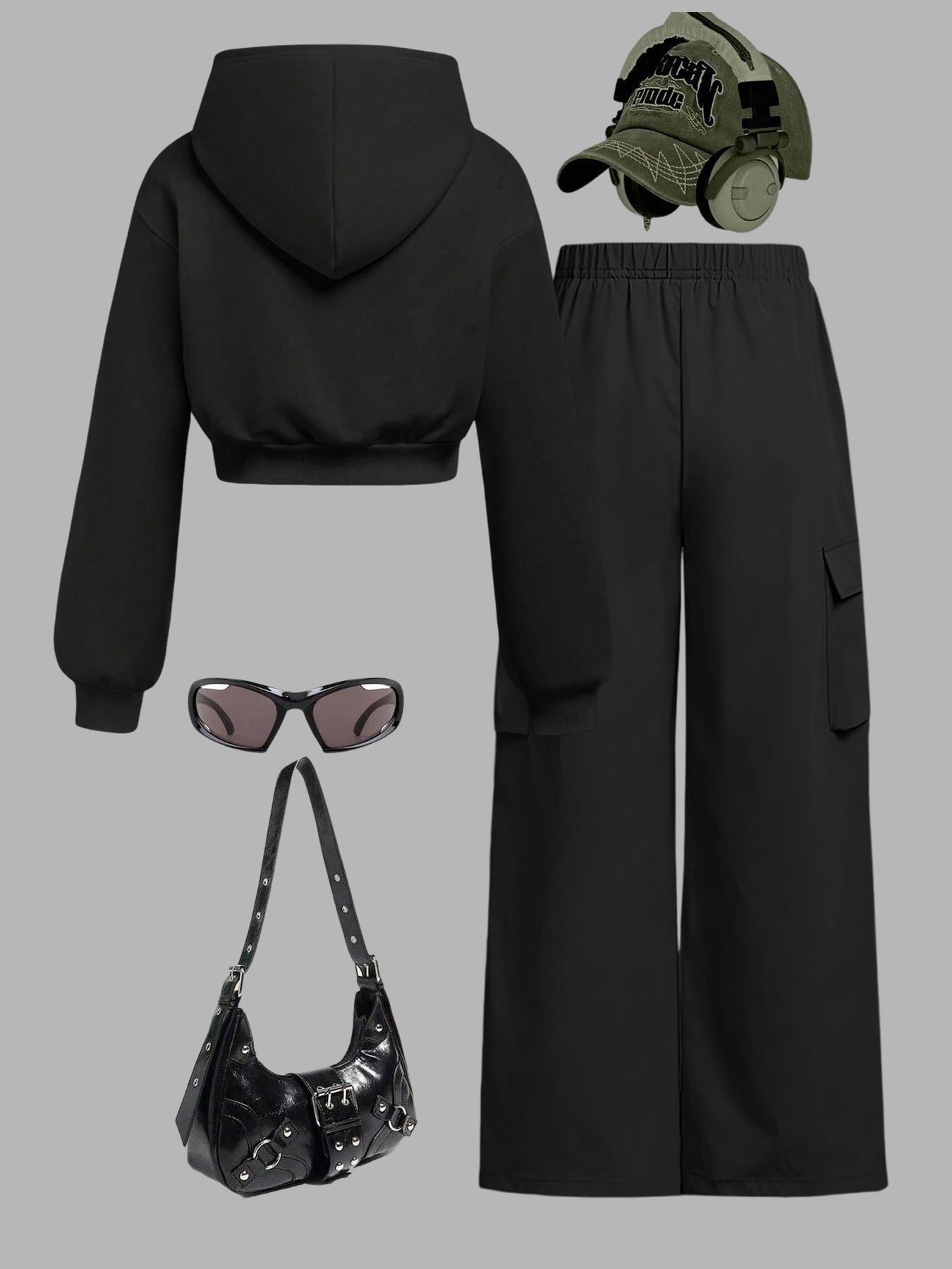Minimalist Faith Cross Hoodie Set With Cargo Wide Leg Pants