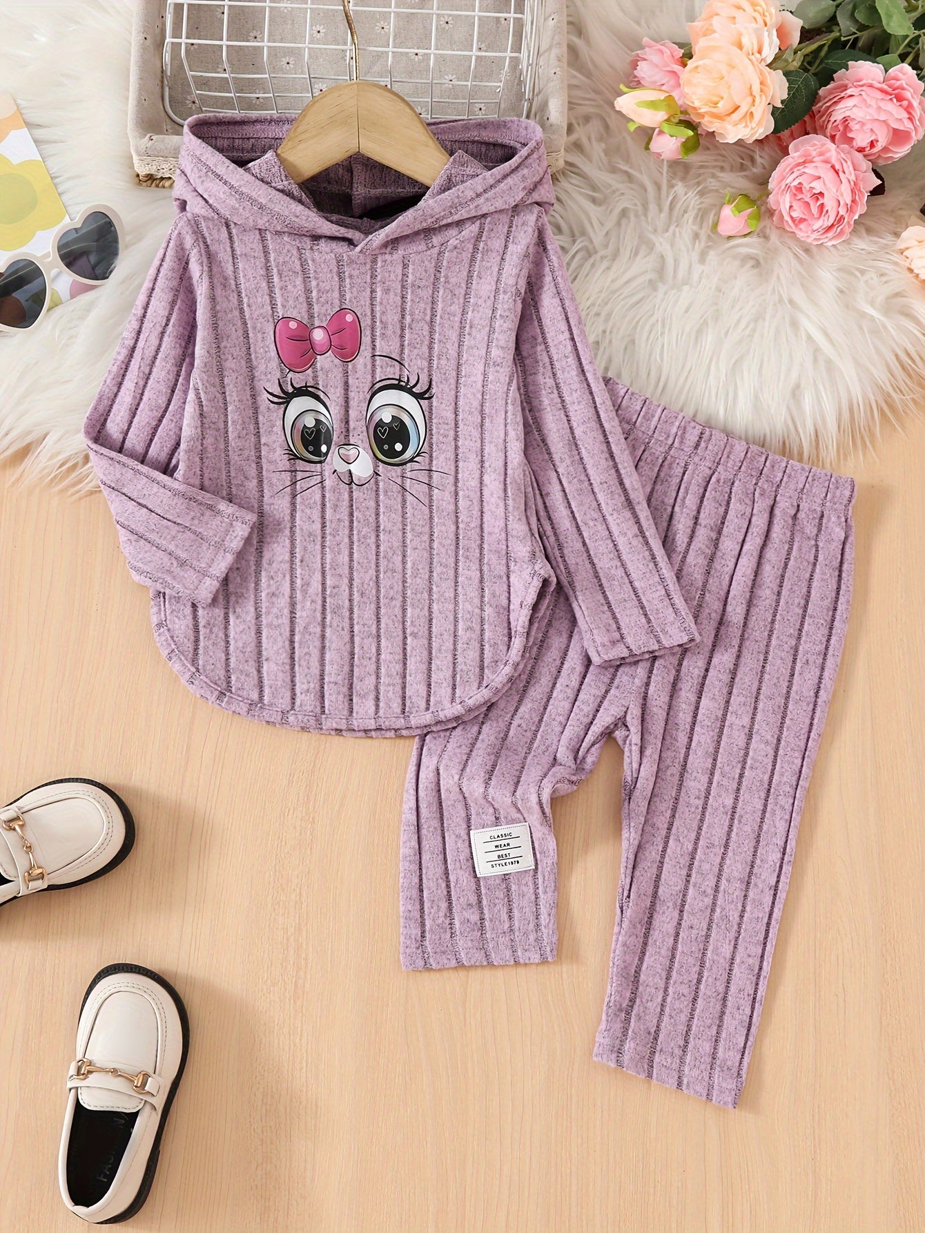 Boho Style Toddler Hoodie And Pants Set Animal Print