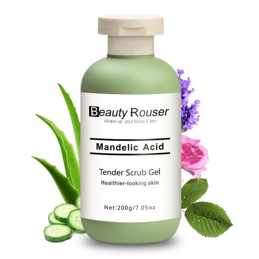 200g/7.05oz Mandelic Acid Scrub Gel - Scrub Cleanser, Contains Aloe & Rose, Moisturizes, Deeply Cleans Pores, for All Light Beige Ttypes, Whole body.