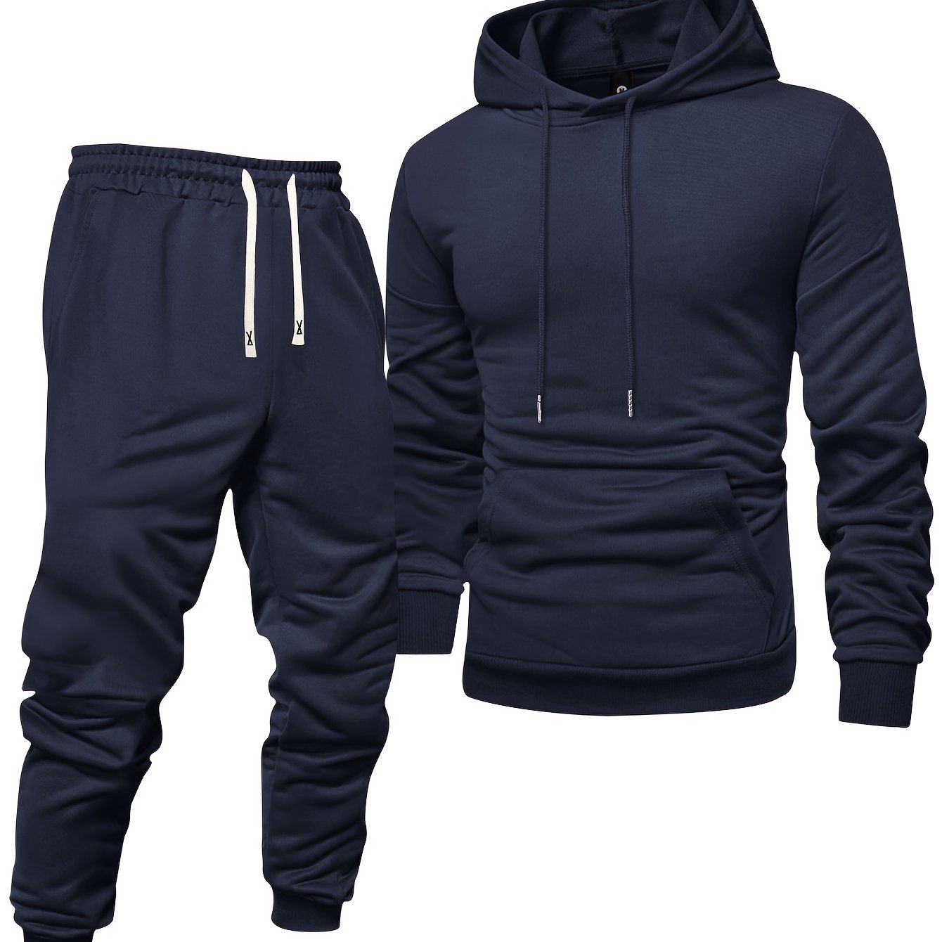 Men's Long Sleeve Hoodie + Drawstring Sweatpants Set Spring Autumn Solid Color Pullover Regular Long Sleeve T-Shirt and Pants Belt Casual Sport Joggers Two-Piece Set