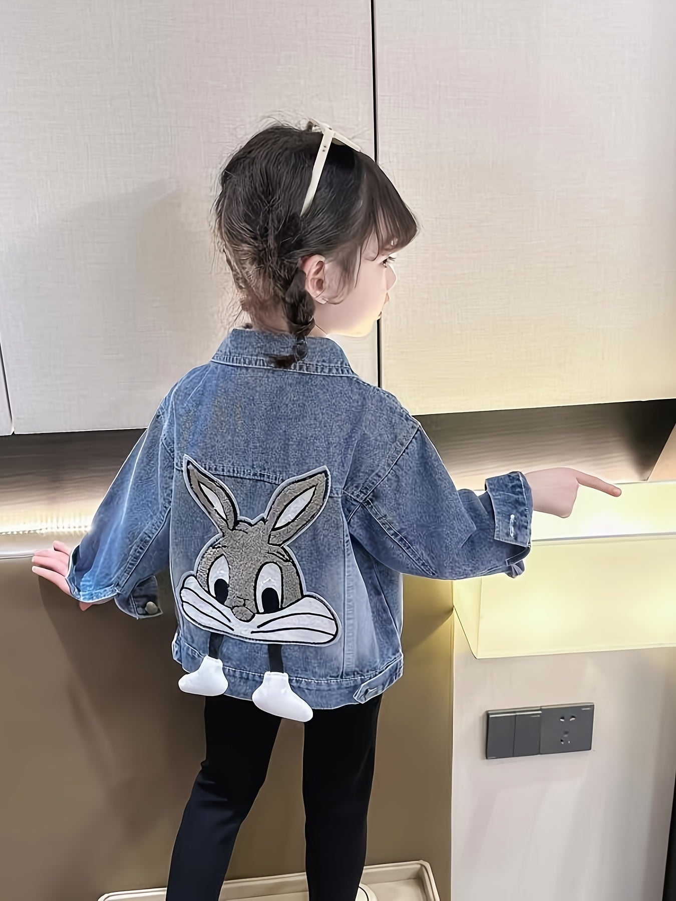 Girls 3D Butterfly Denim Jacket Loose Fit Button Up Front