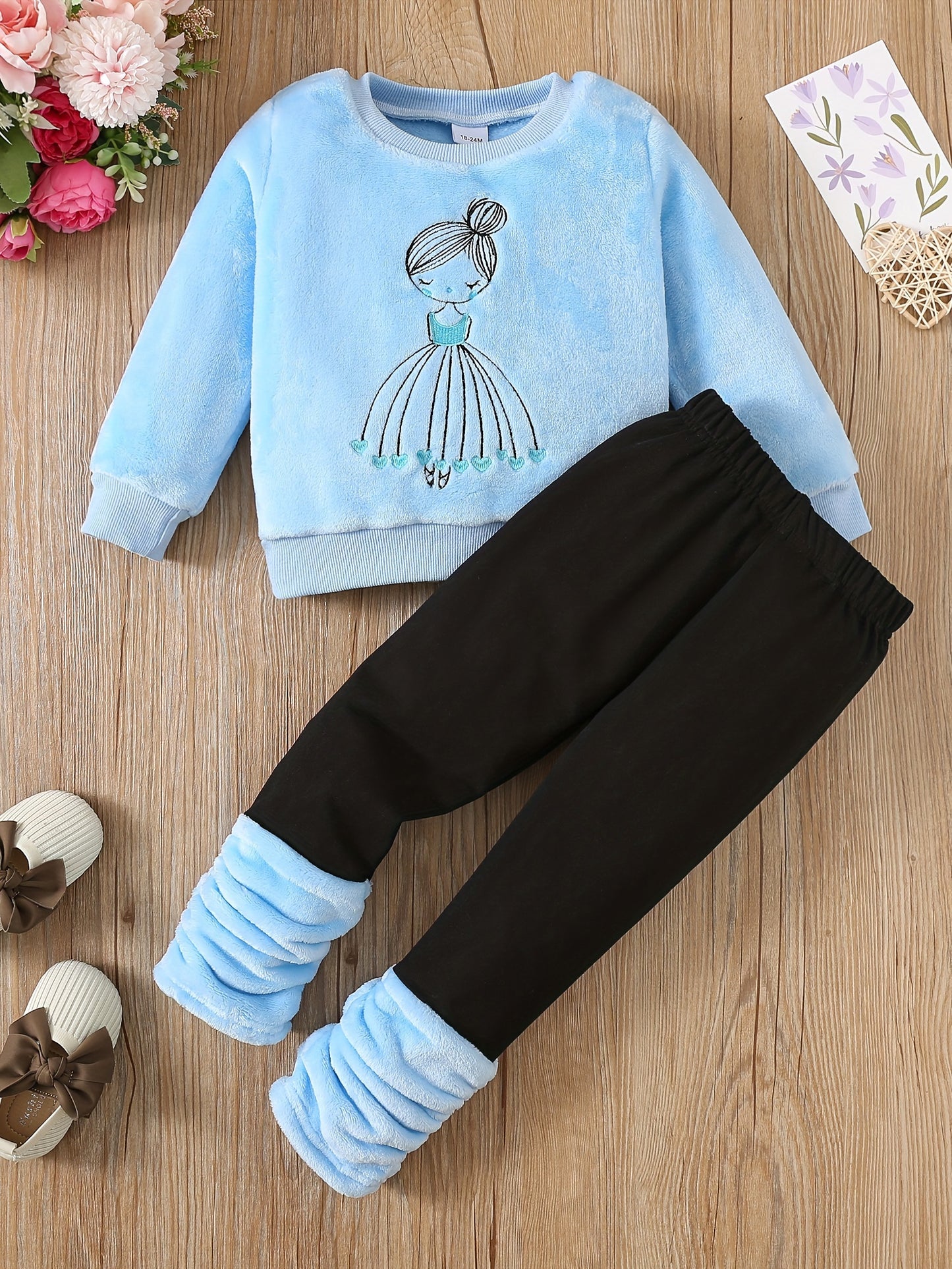 RAOSWETY Girls Two Piece Autumn Winter Fuzzy Top And Bottom Set