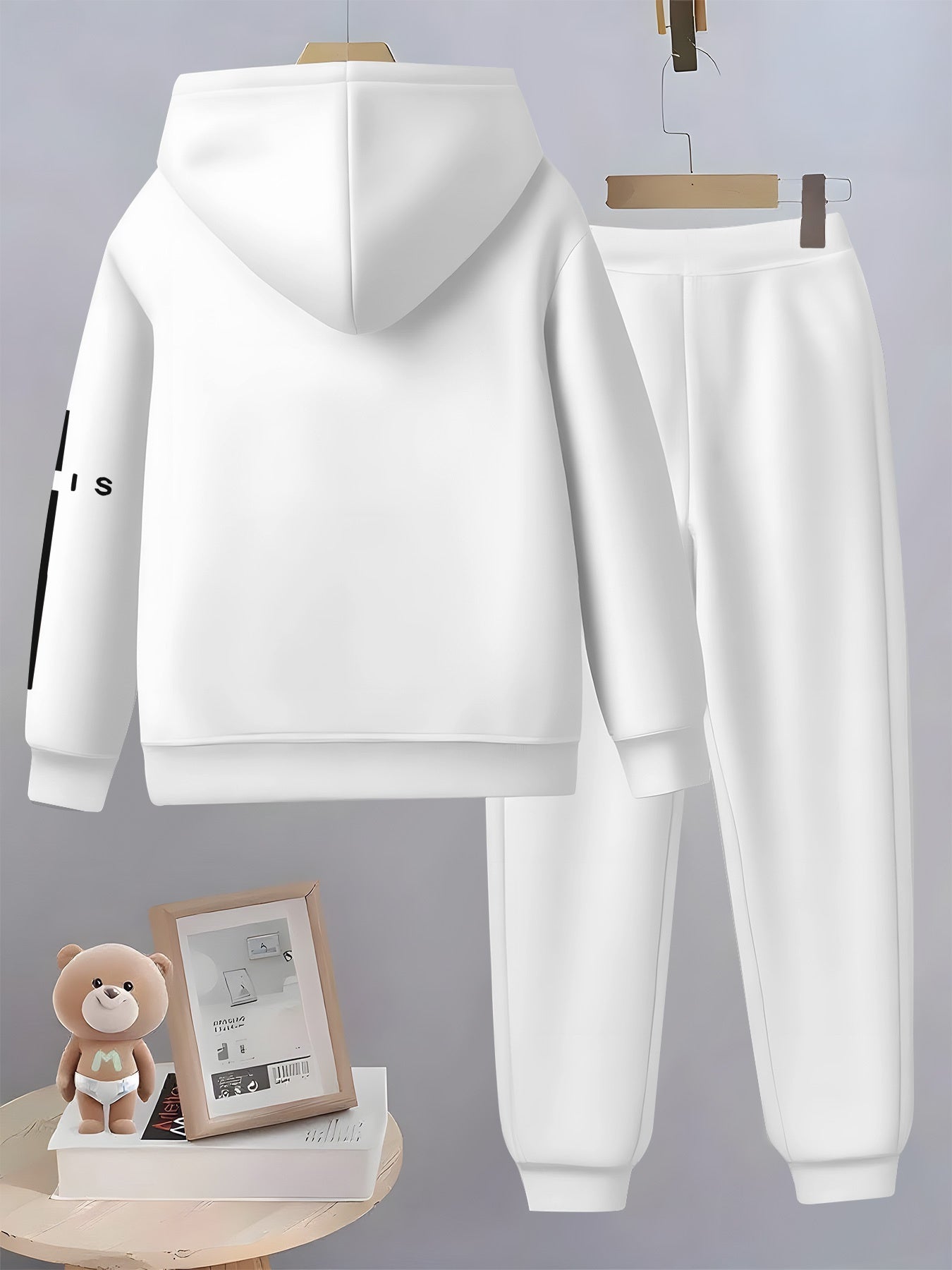 Boys Paris Print Hoodie And Sweatpants Set Geometric Pattern