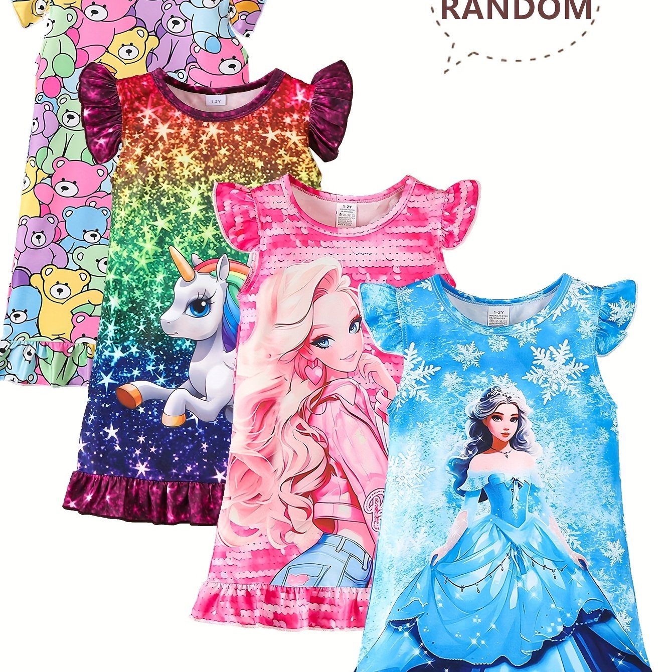 Girls Unicorn Sleep Dress Set Two Pieces Knee Length Pajamas