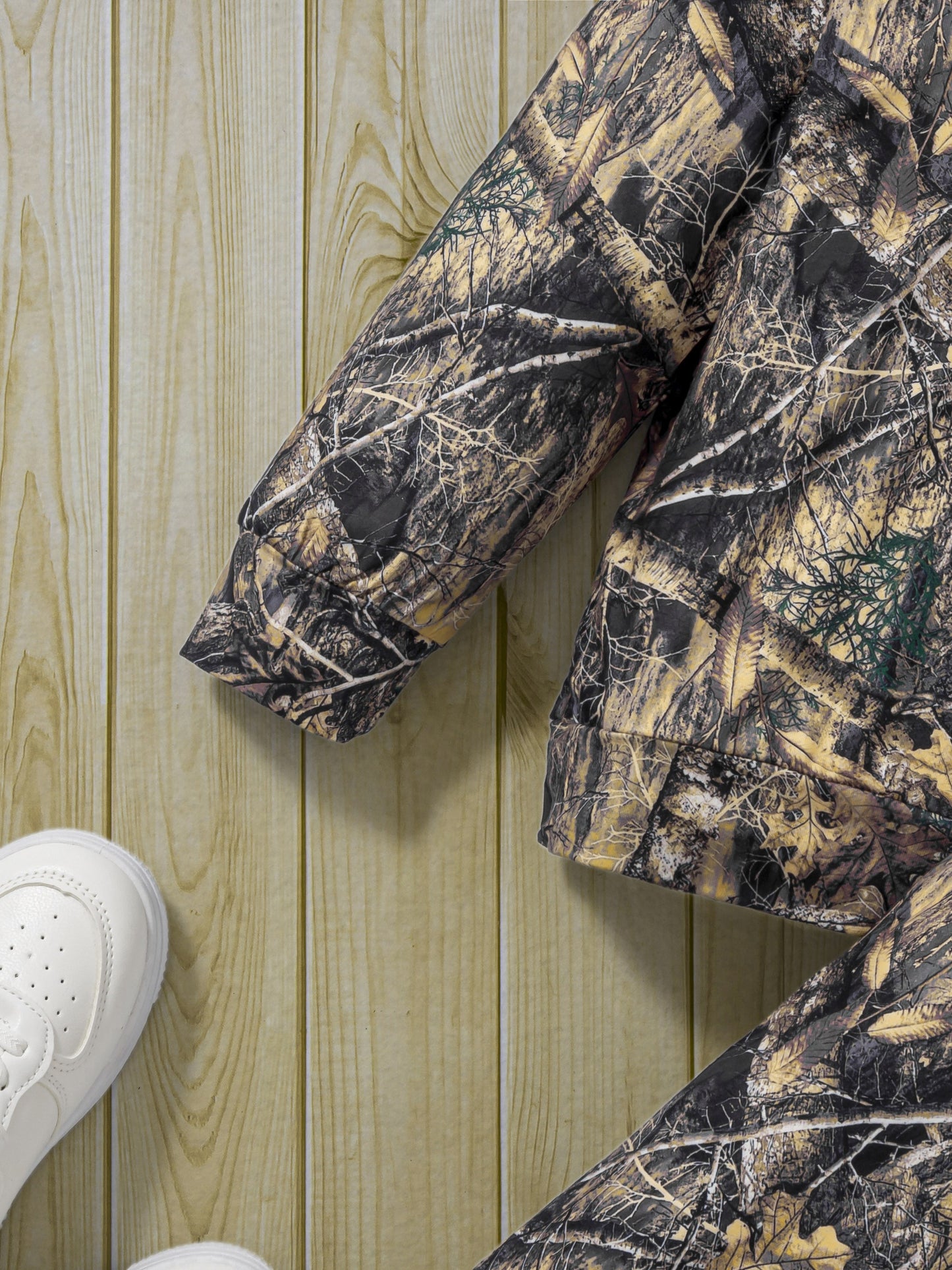 Boy's Camo Leaves Print Hooded Outfit Set
