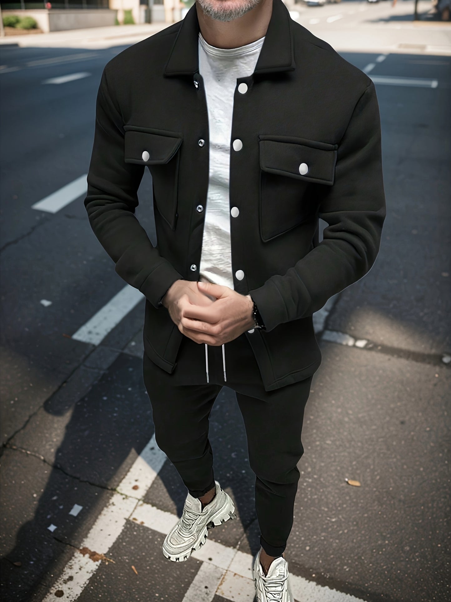 Men's Casual Polyester Suit Set Jacket And Pants Ensemble