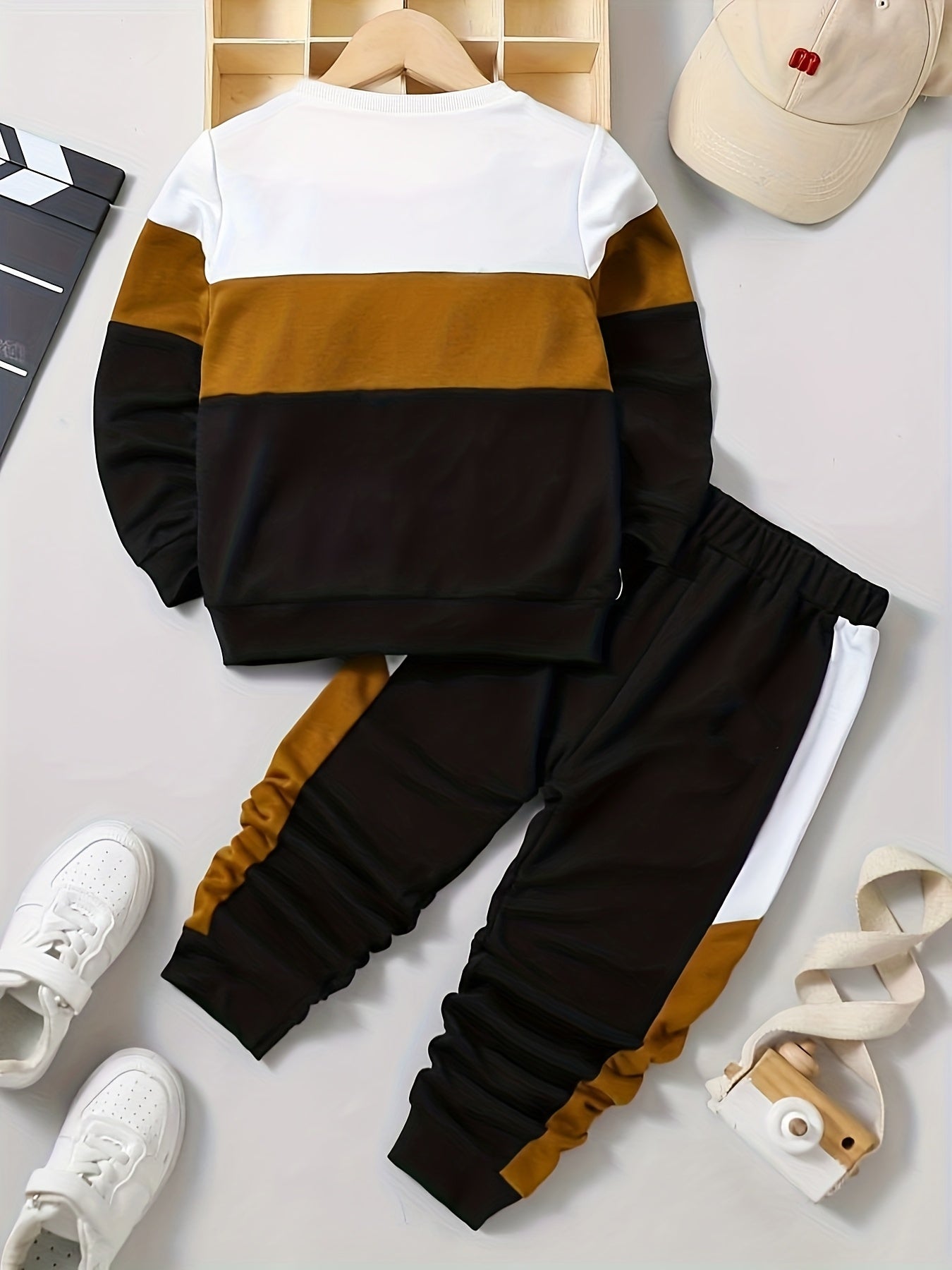Kids Autumn Winter Spliced Long Sleeve Sweater And Pants Set