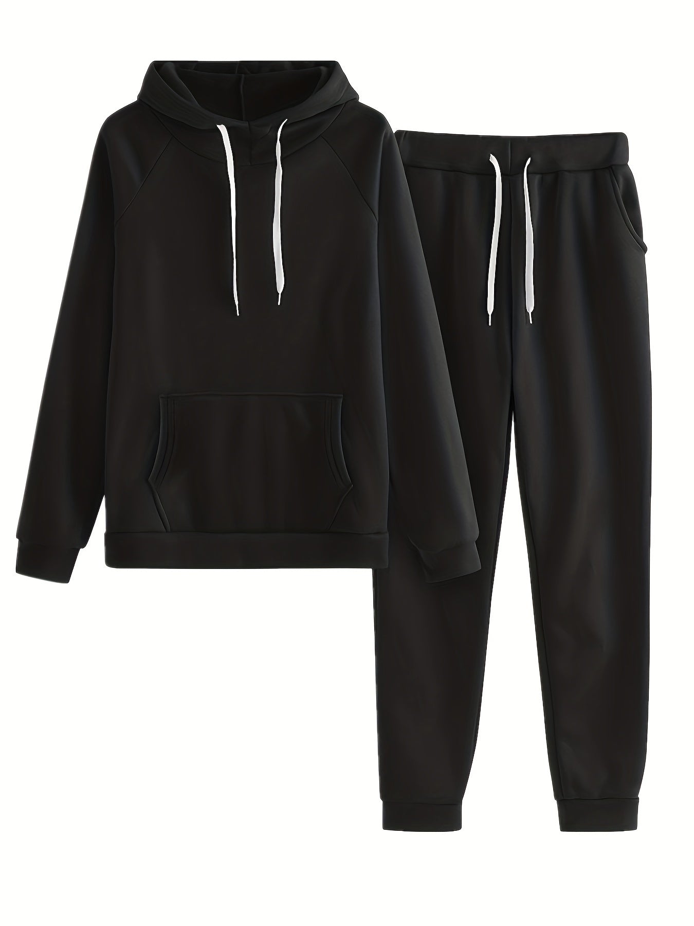 Women'S Casual Polyester Hooded Sweatshirt and Pants Set, Solid Color Long Sleeve Pullover with Pocket Detail, 100% Polyester Knit Fabric, Fall/Winter Sportswear