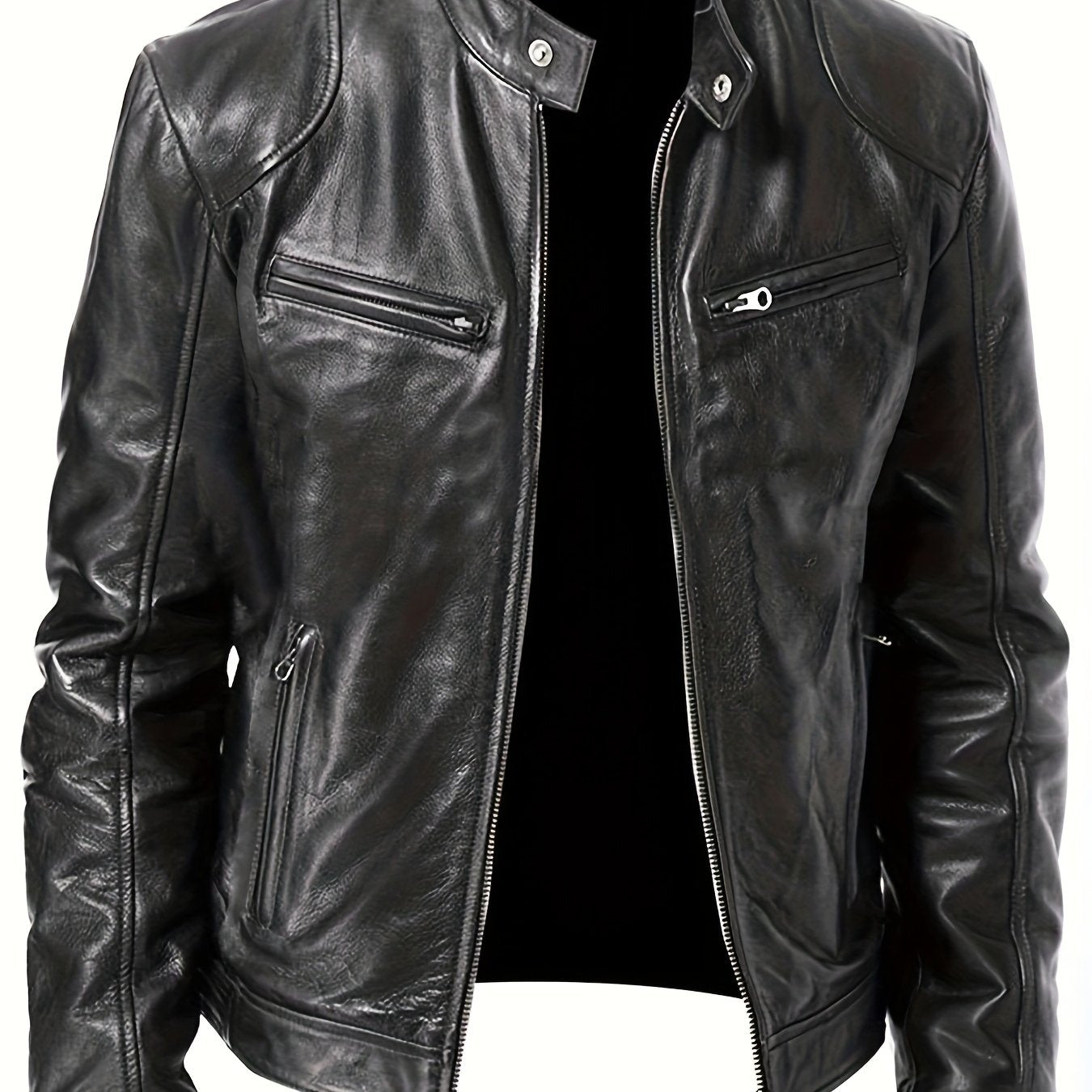Mens Fleece Lined Motorcycle Jacket With Zipper Pockets