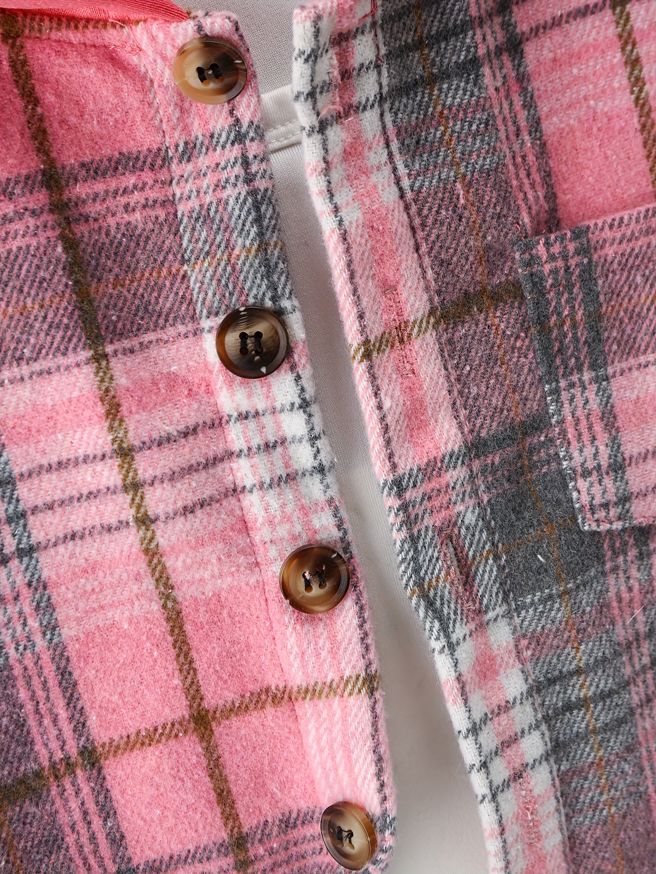 Girls Plaid Hooded Shirt And Jogger Set With Pocket