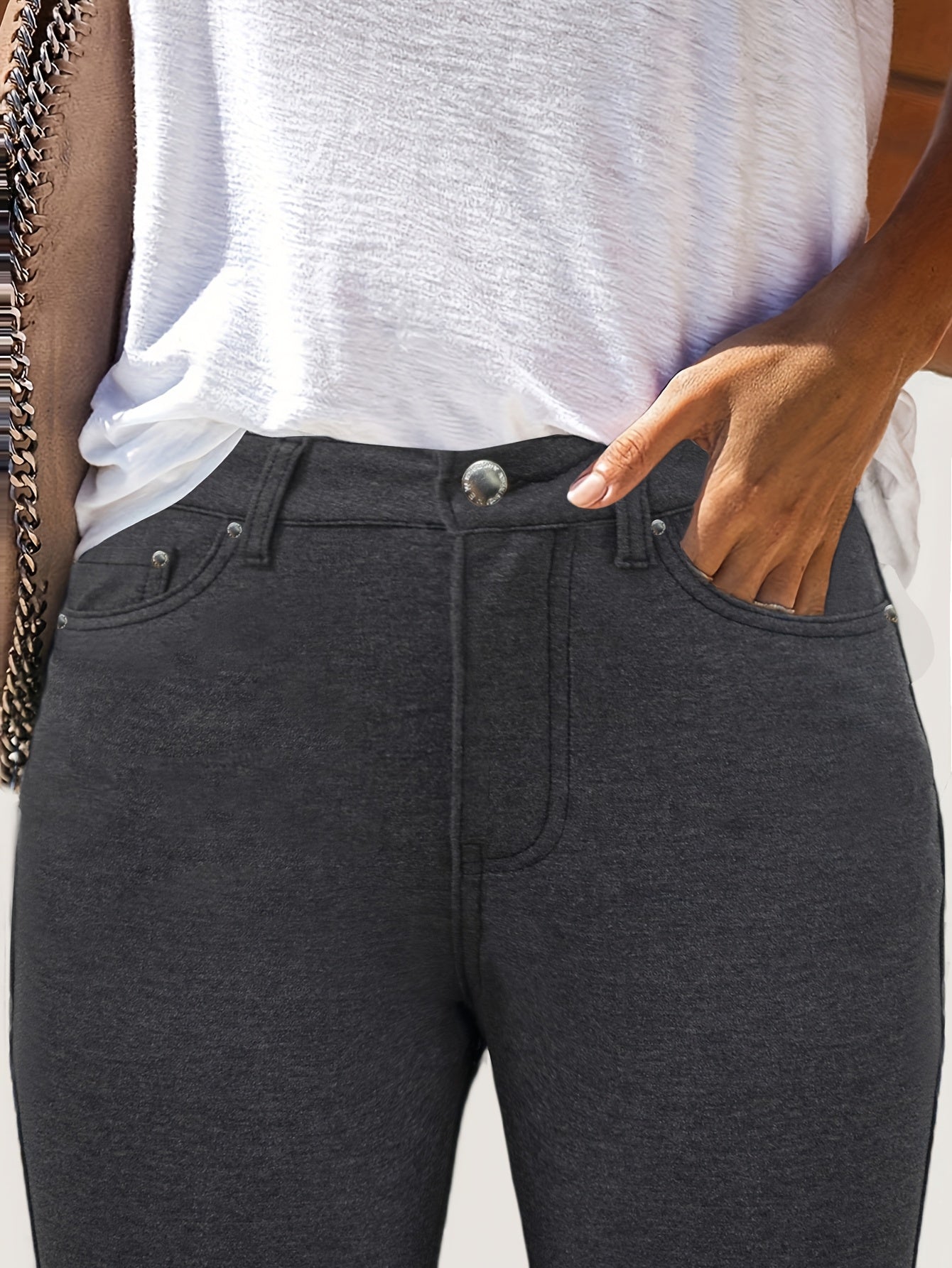 GILIPUR Womens High Waist Stretch Jeans With Metal Button