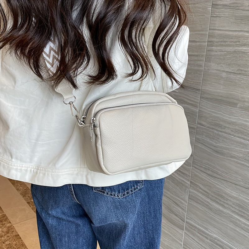 Small Casual Women's Fashion Shoulder Bag, Solid Color Crossbody Purse with Adjustable Geometric Strap