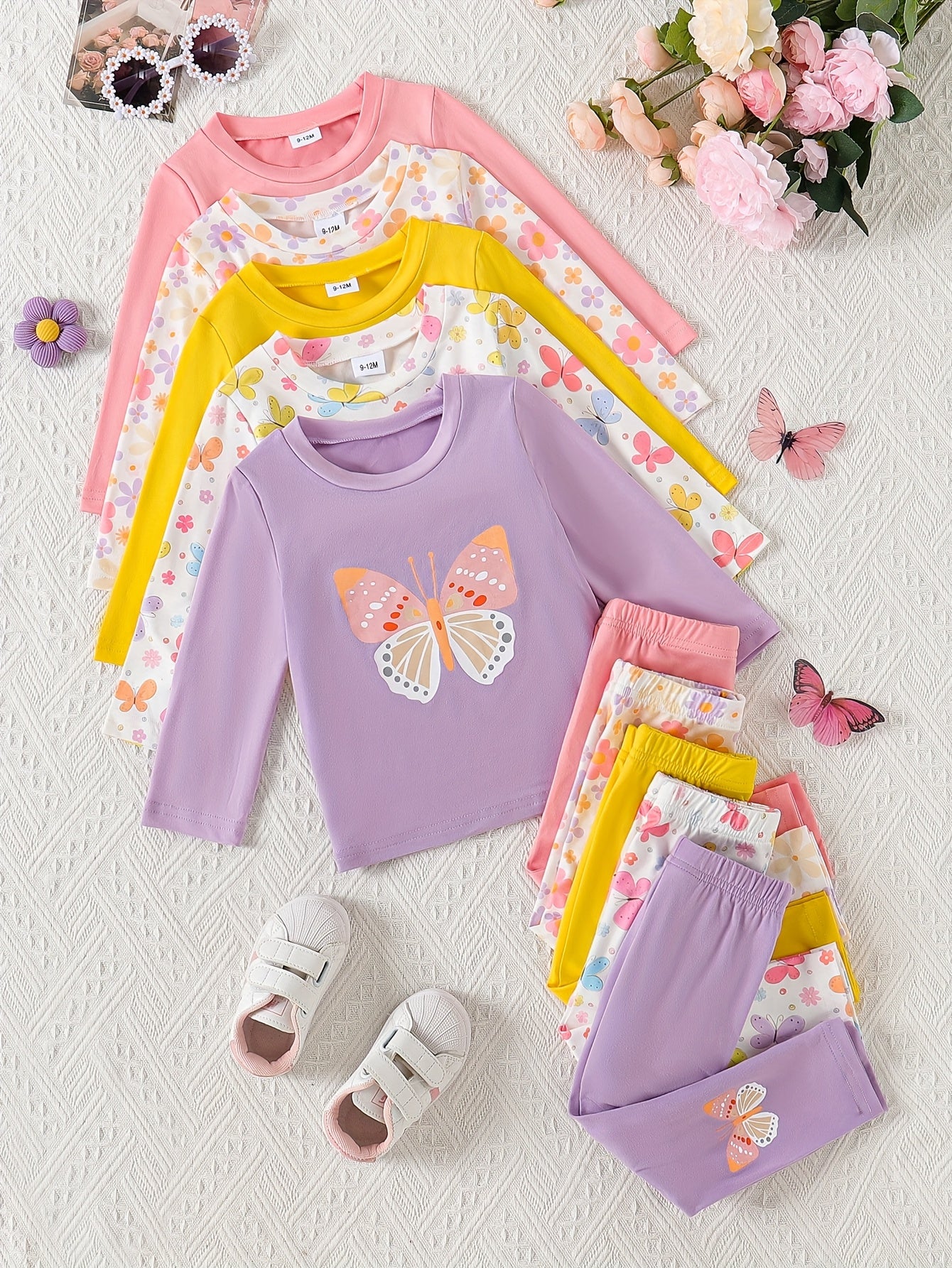 Baby Girls Casual Long Sleeve Pants Set With Heart Print