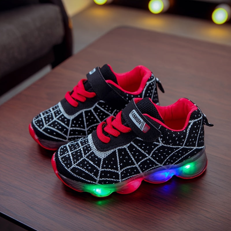 MGO kidss spring and autumn new size 21-36 children's shoes children's luminous shoes boys and girls running shoes baby flashing shoes LED light sneakers mesh spider mesh 1-3-6-9 years old children can wear luminous shoes.