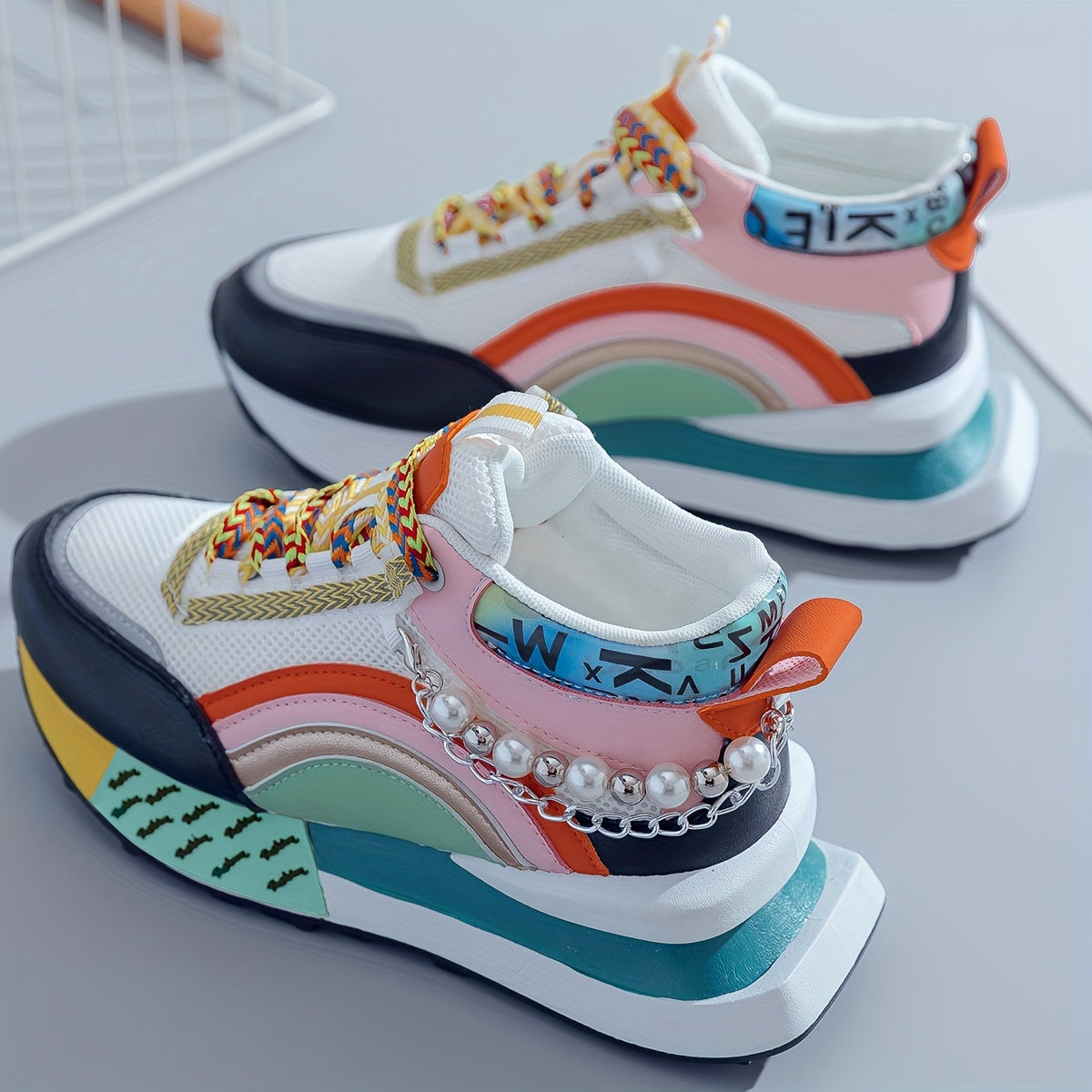 Zhongbang Womens MidTop Casual Sneakers Glitter Accents
