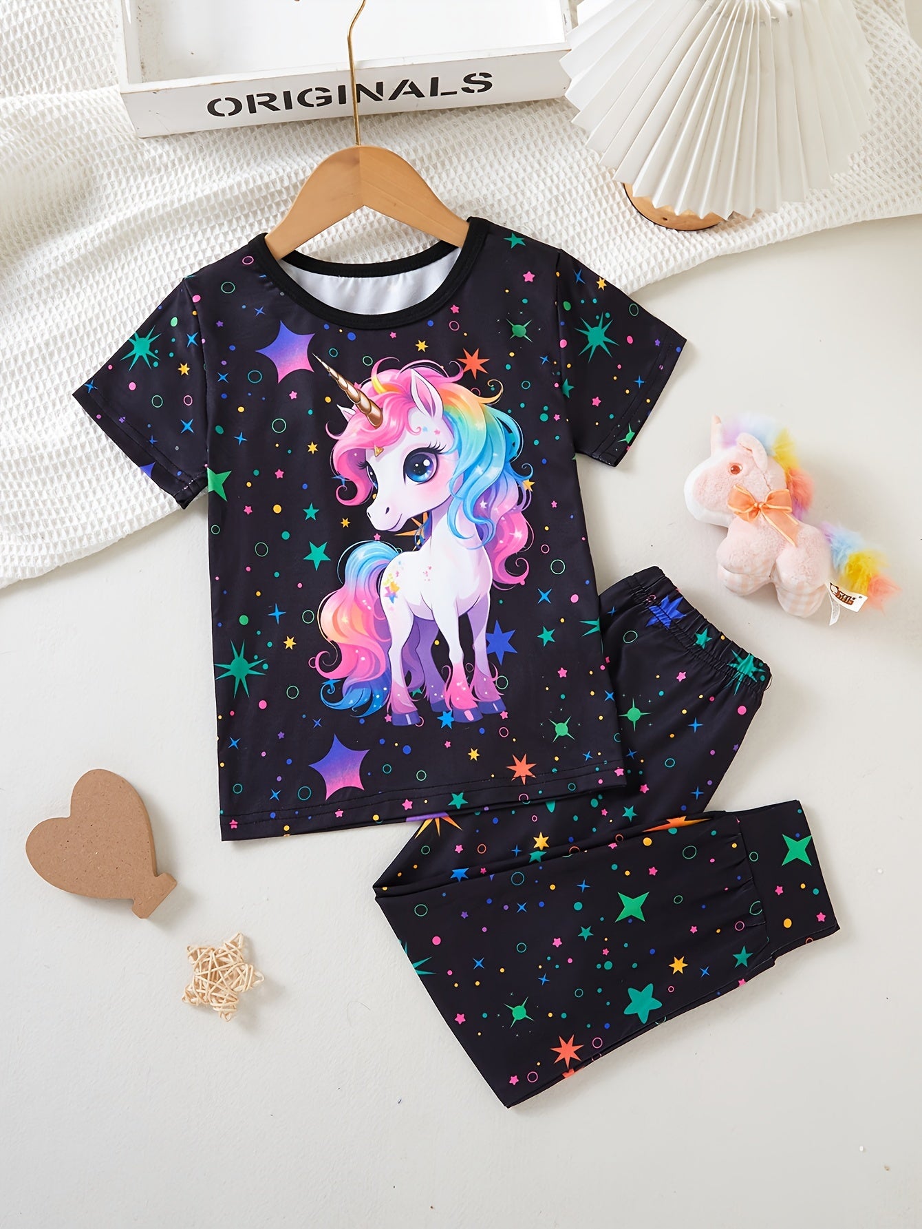 Girls Glow In The Dark Unicorn Pajama Set 2 Piece Outfit