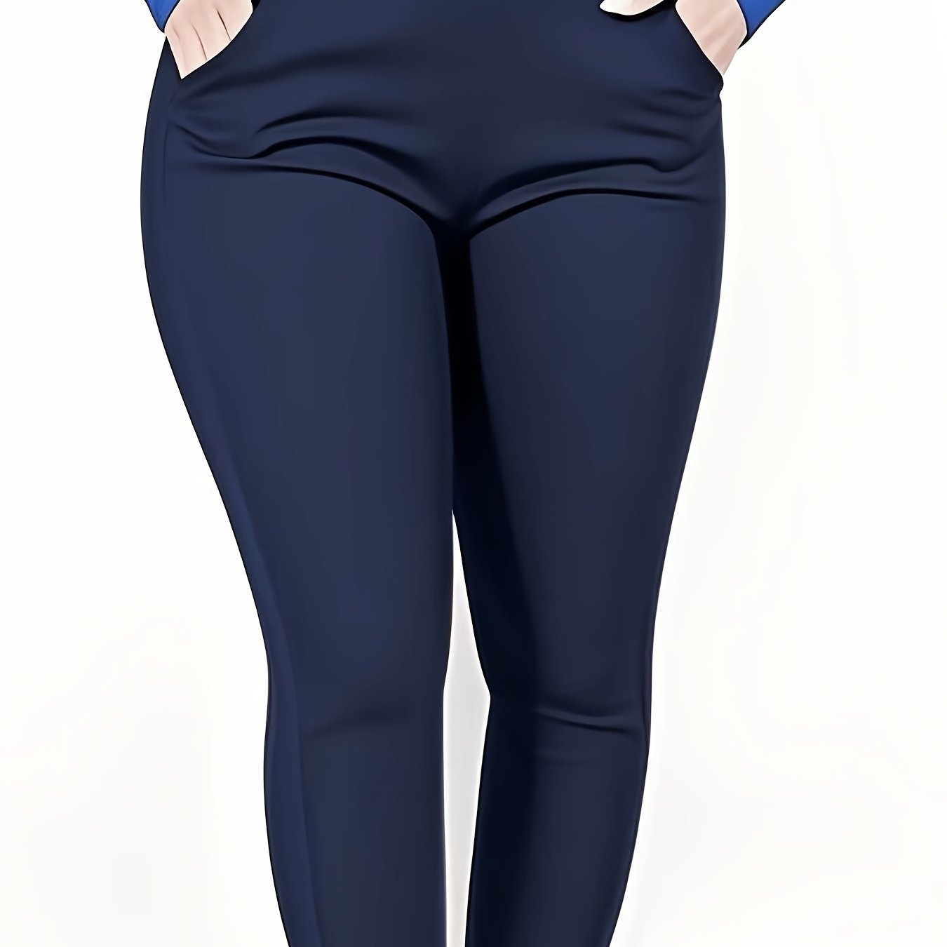 Plus Size - Women'S Plus Size High-Waist Stretchy Skinny Jeans with Pockets - Dark Blue Casual Tight Pants, Comfortable & Stylish for Casual Attire, High Waisted Jeans, Comfortable Clothing, Minimalist Design, Smooth Texture