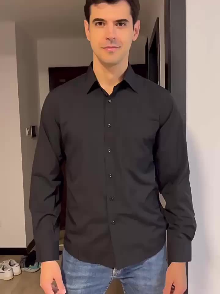 Mens Slim Fit Dress Shirts Wrinkle Resistant Polyester