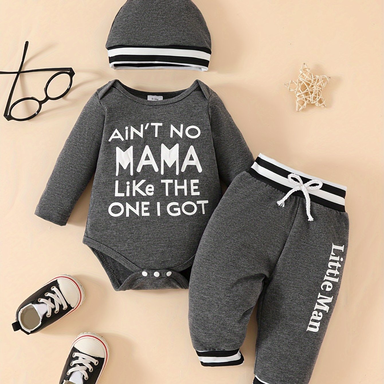 Three Piece Baby Boy Long Sleeve Shirt Striped Pants Hat