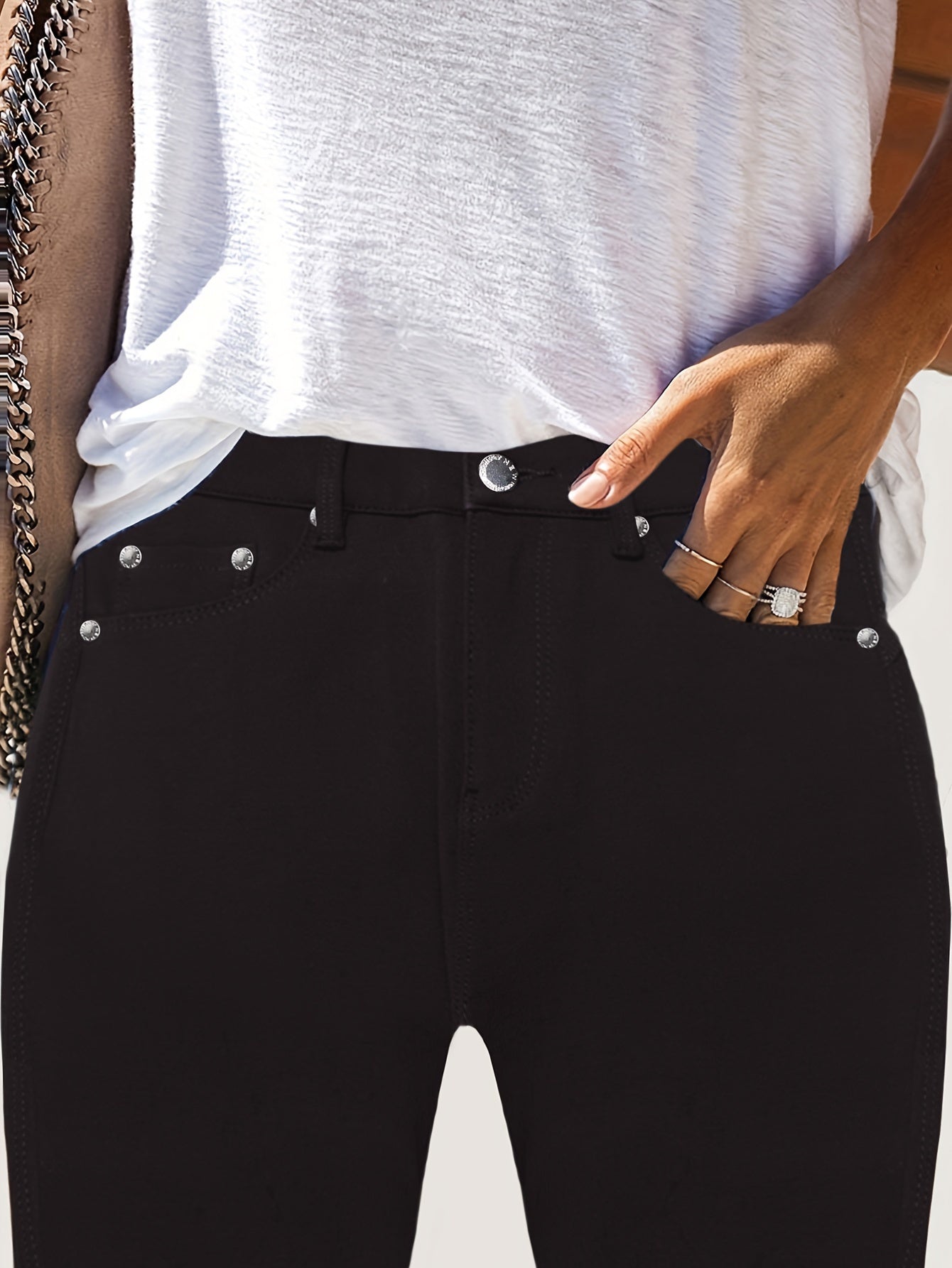 GILIPUR Womens High Waist Stretch Jeans With Metal Button