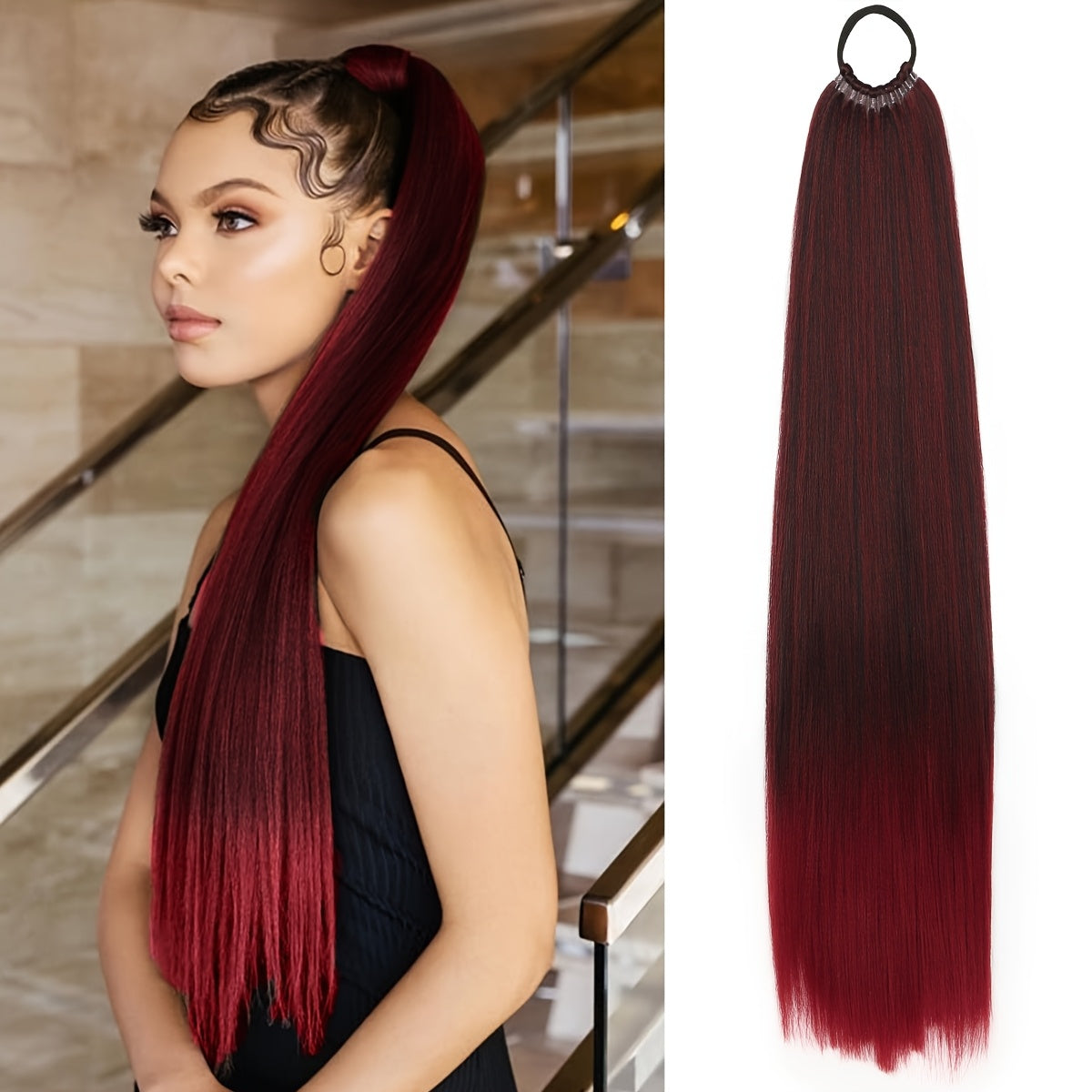 Heat Resistant Synthetic Ponytail Extension With Elastic Band Natural Look