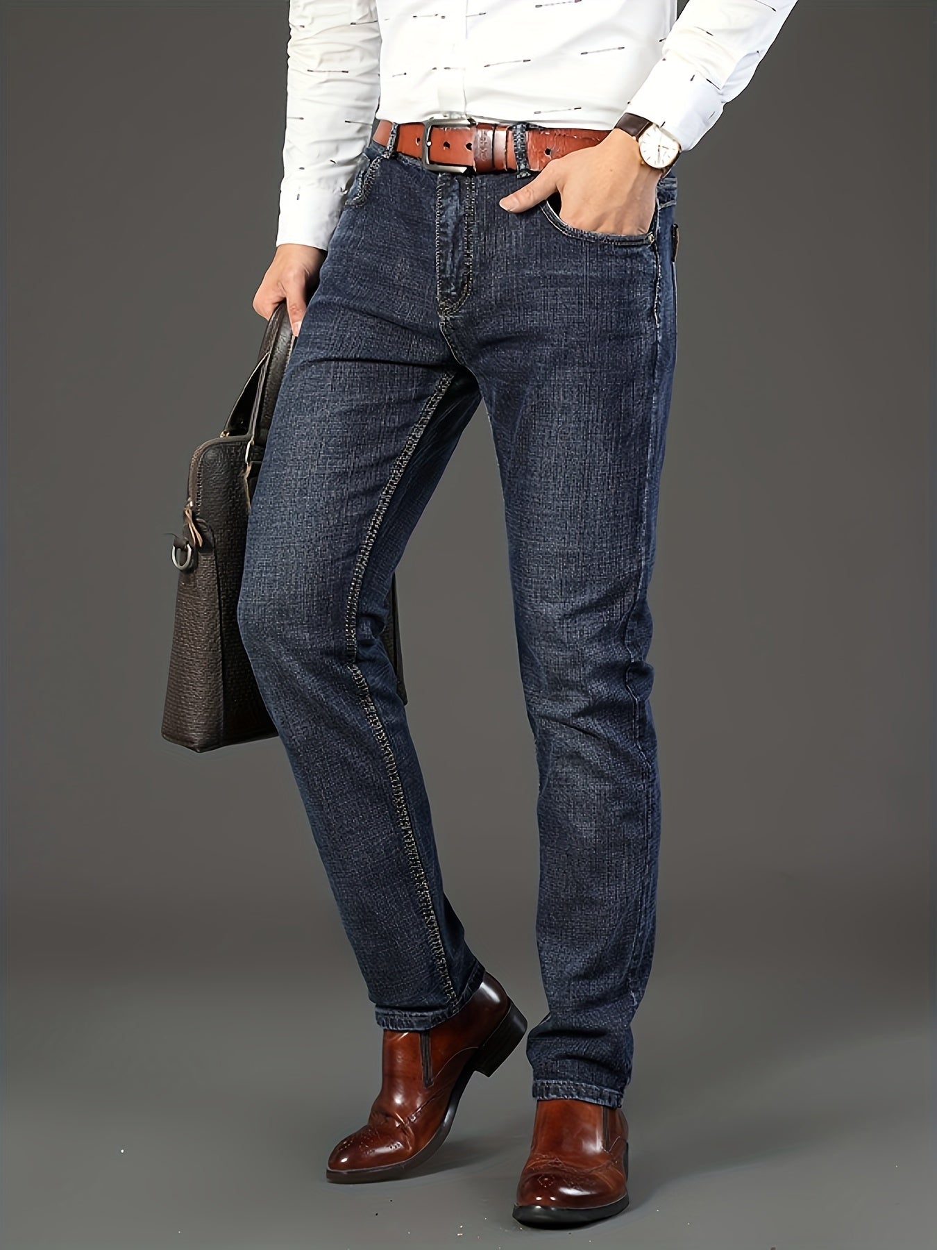 Wthinlee Mens High Waist Straight Leg Jeans Premium Denim