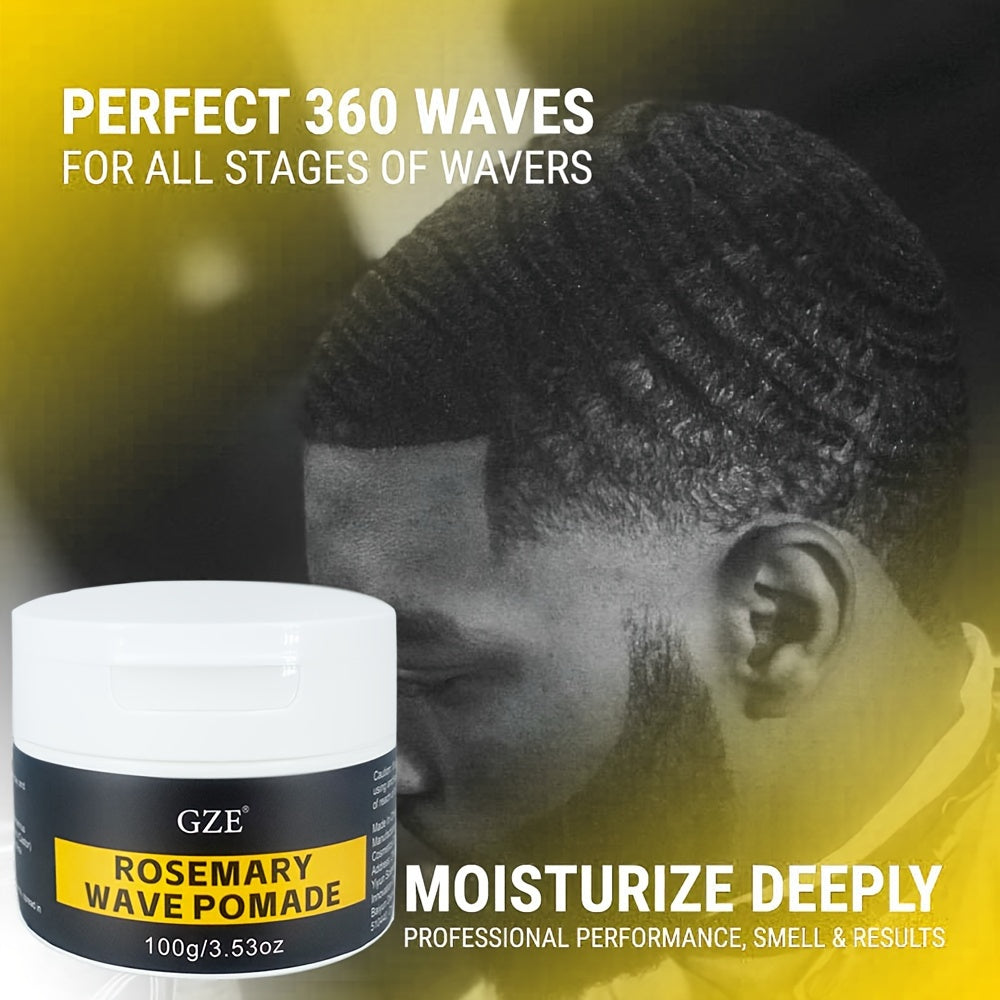 GZE Rosemary Wave Pomade: Perfect 360 Waves for All Stages of Waves - Moisturize Deeply, Professional Performance, Smell & Results - 100g/3.53oz