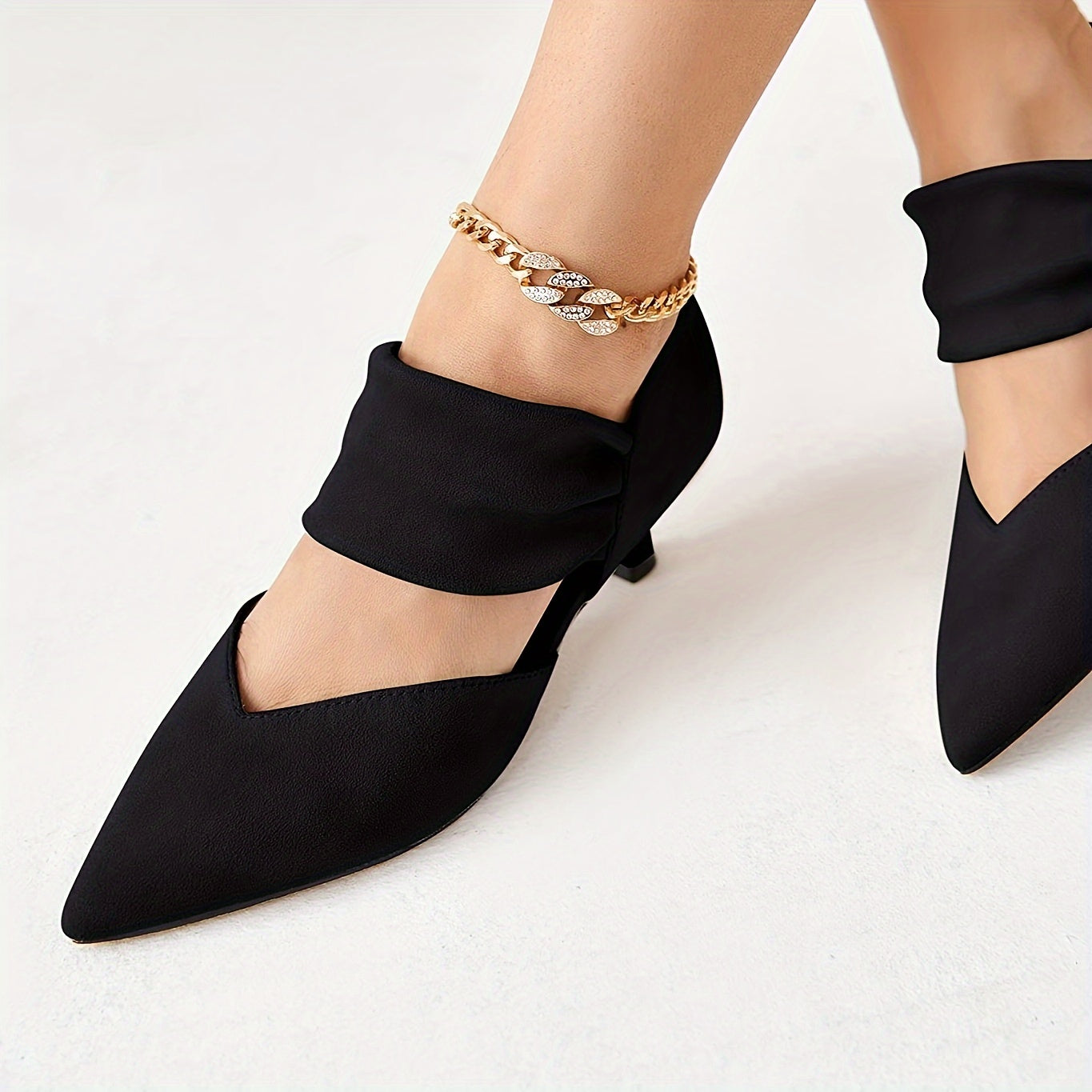 Womens Elegant Pointed Toe Ankle Strap Low Heels Party