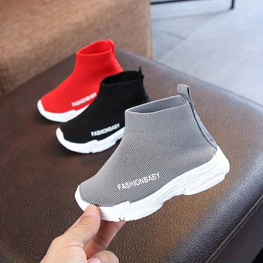FashionBaby Soft Breathable Fabric Ankle-High Platform Boots for Youngsters & Youngsters - Non-Slip Rubber Sole, Geometric Pattern, Round Toe Pull-On Closure, Spring/Fall Casual Shoes (Red/Black/Grey)