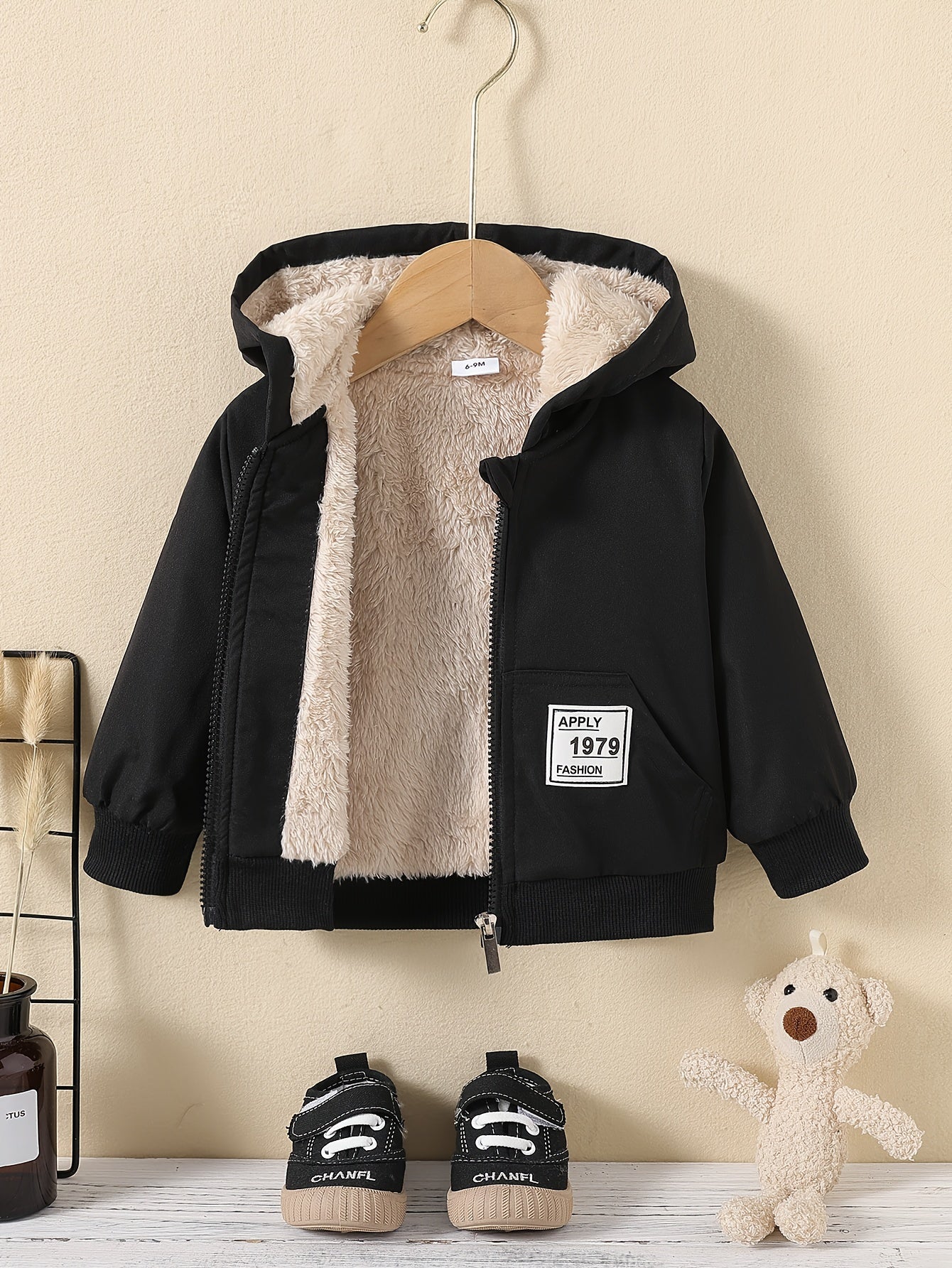Kids Fleece Lined Hooded Zipper Coat For Toddlers And Babies