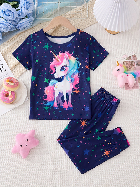 Girls Glow In The Dark Unicorn Pajama Set 2 Piece Outfit