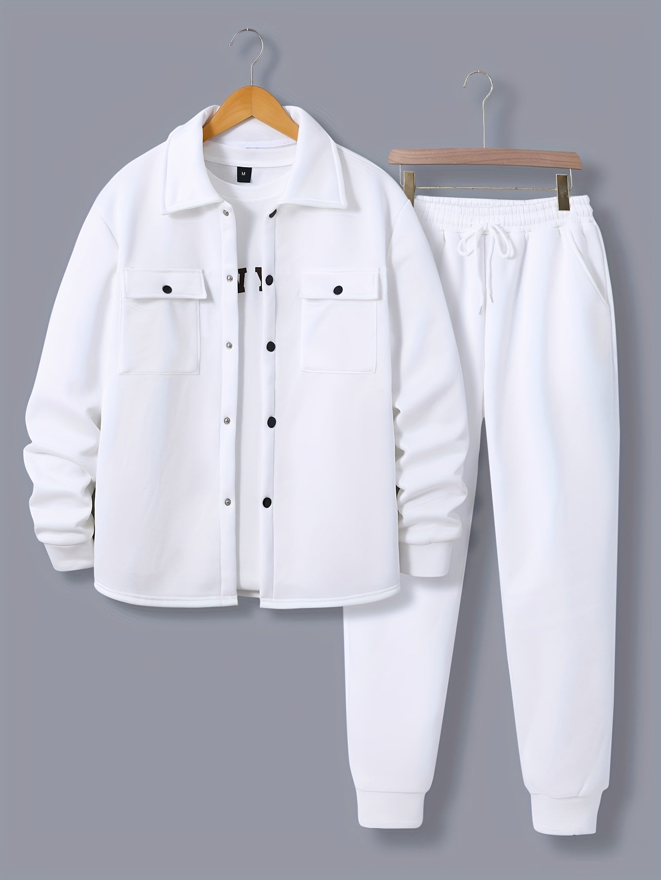 Men's Casual Polyester Suit Set Jacket And Pants Ensemble