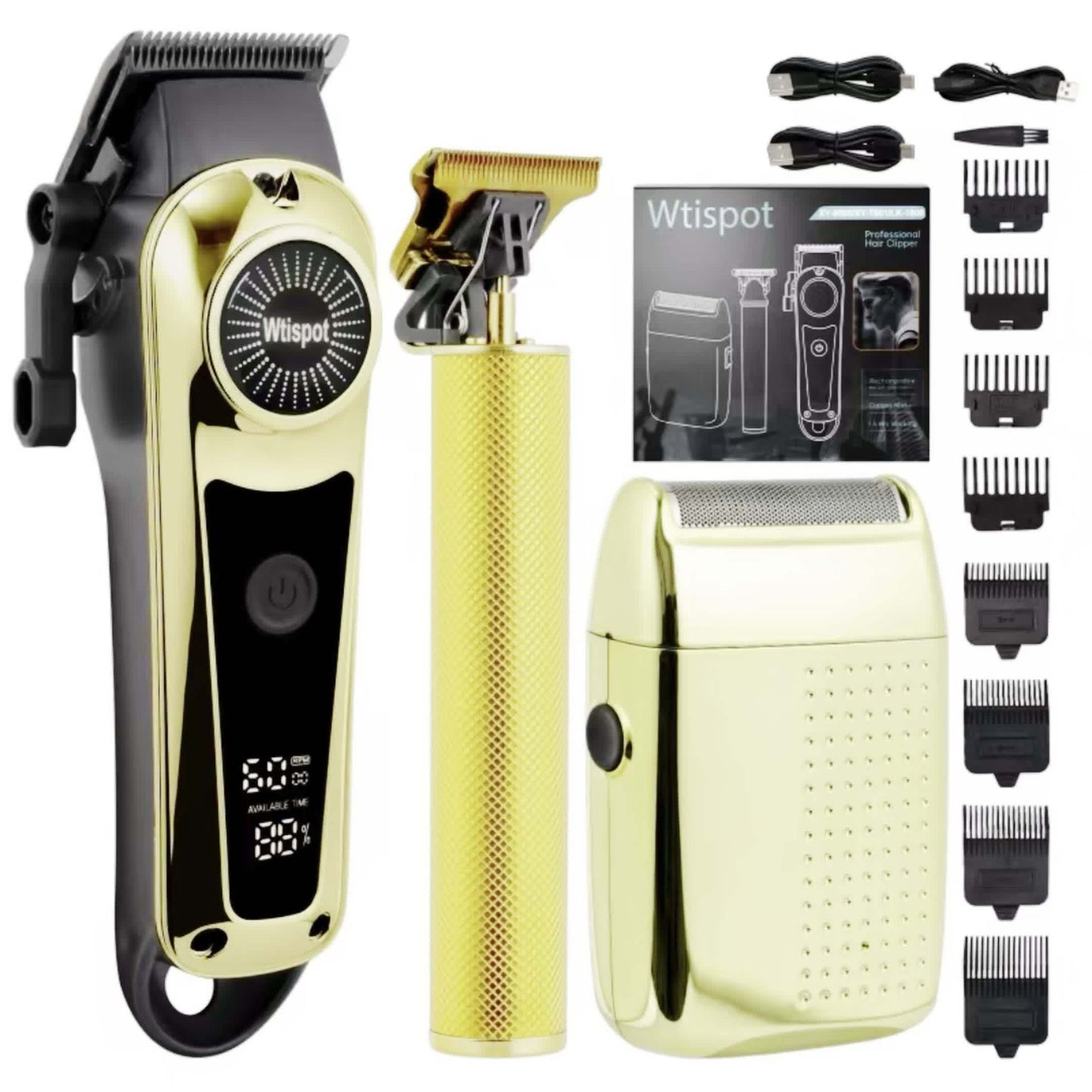 Men Hair Clipper And Beard Trimmer Set 3 In 1 USB LCD
