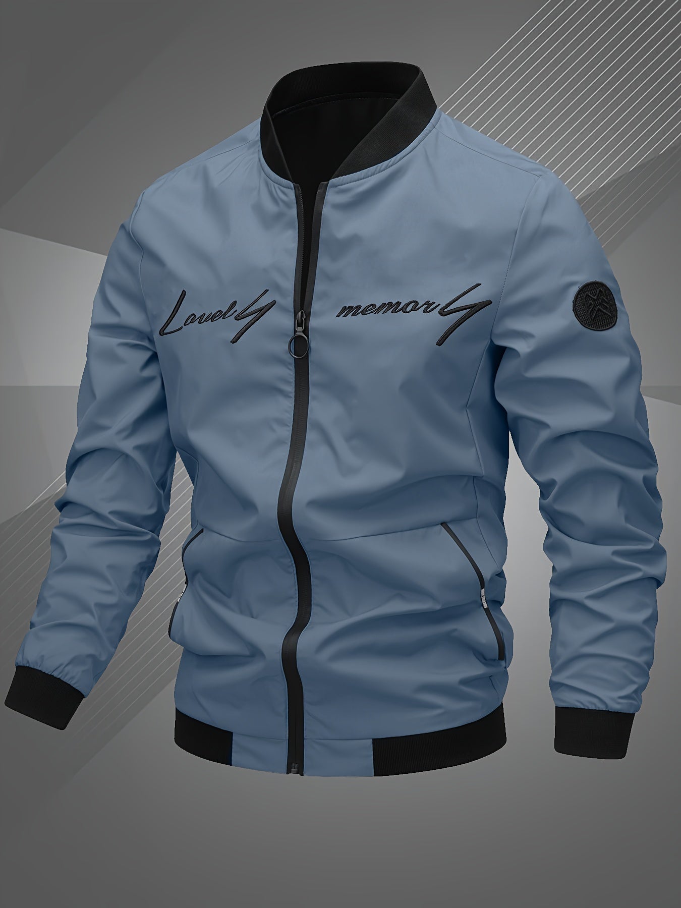Mens Letter Embroidered Casual Bomber Jacket Regular Fit