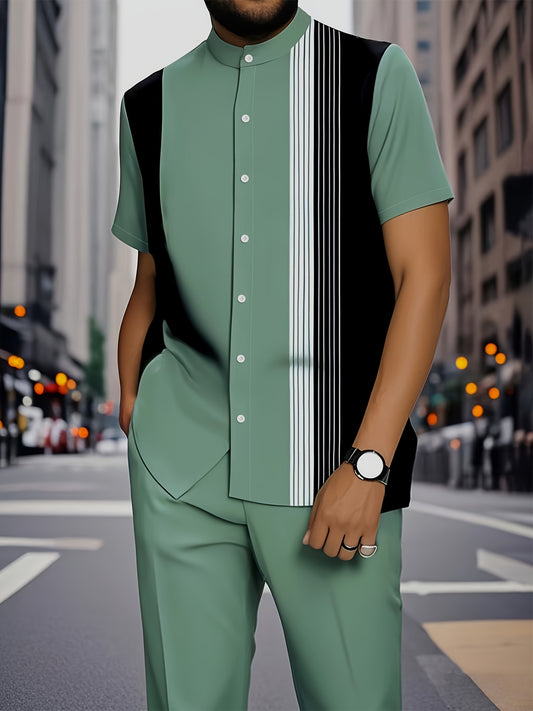 European American Mens Stripe Pattern Shirt And Trousers