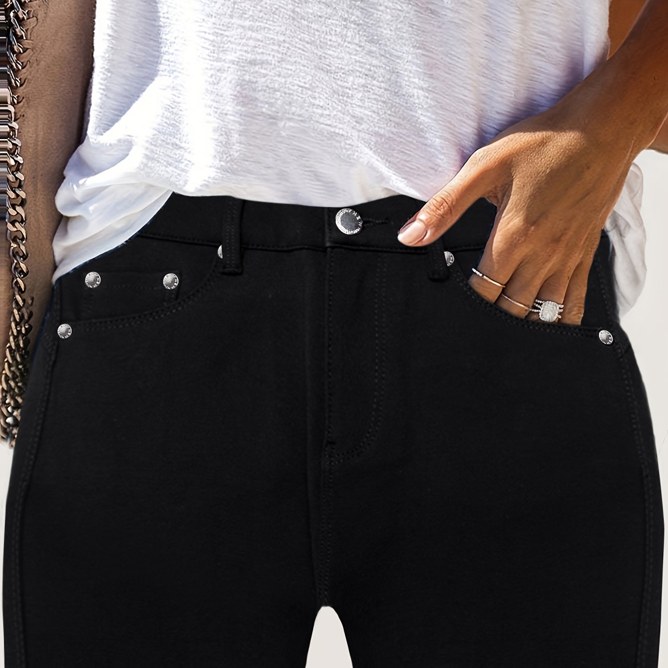 GILIPUR Womens High Waist Stretch Jeans With Metal Button