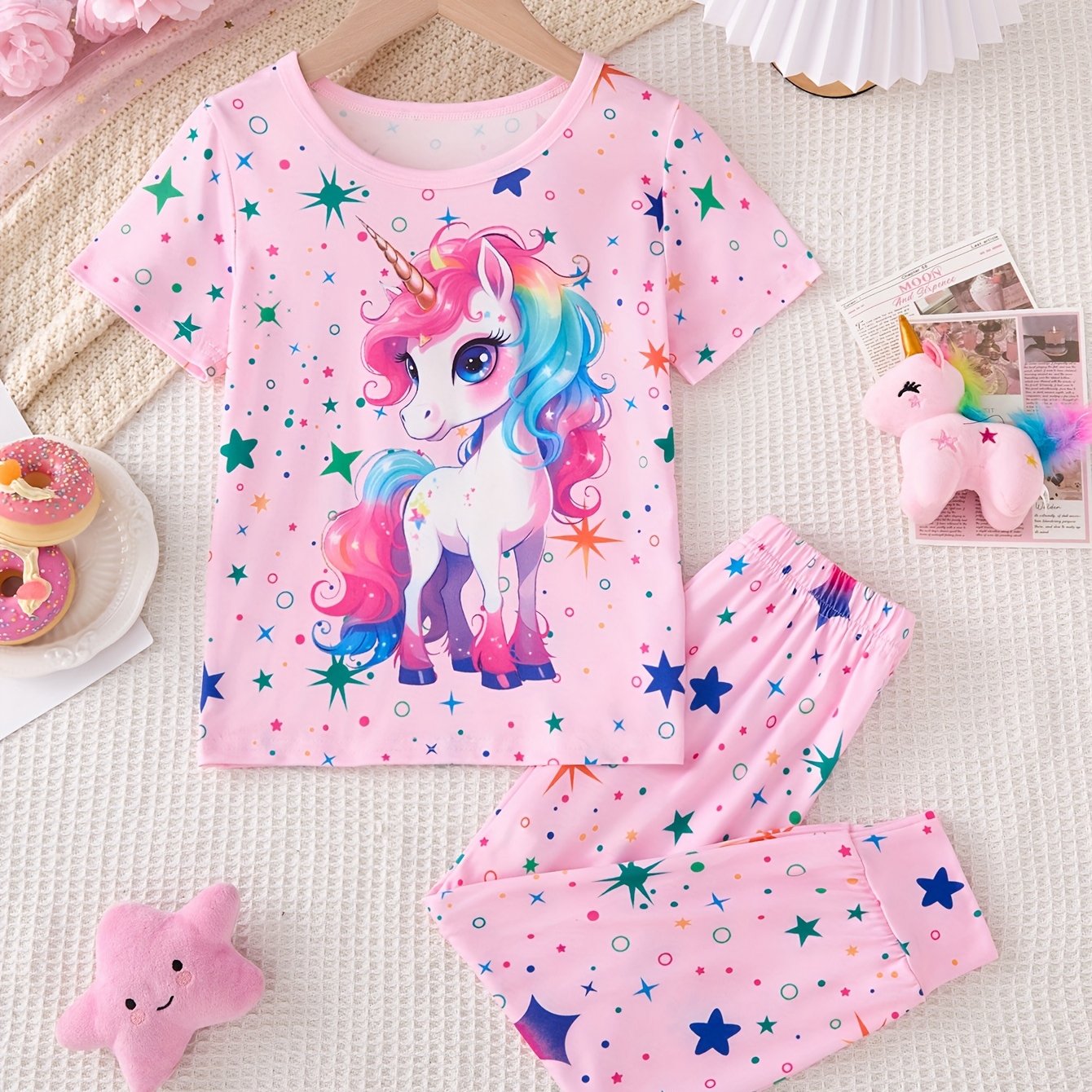 Girls Glow In The Dark Unicorn Pajama Set 2 Piece Outfit