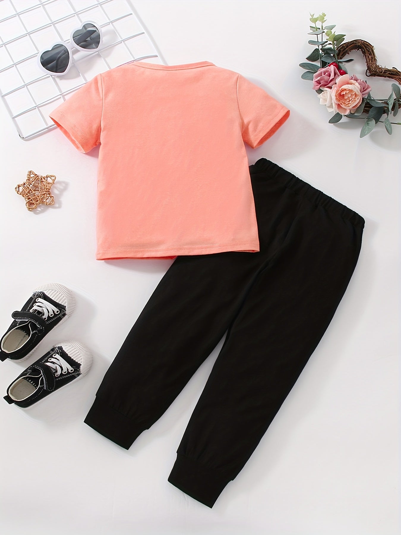 JOPGEEY Girls Heart Print 2pc T Shirt And Sweatpants Set