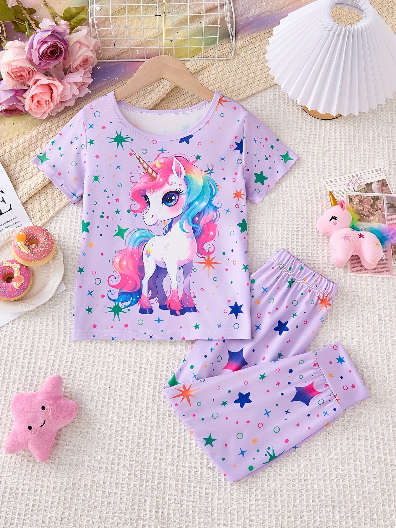 Girls Glow In The Dark Unicorn Pajama Set 2 Piece Outfit