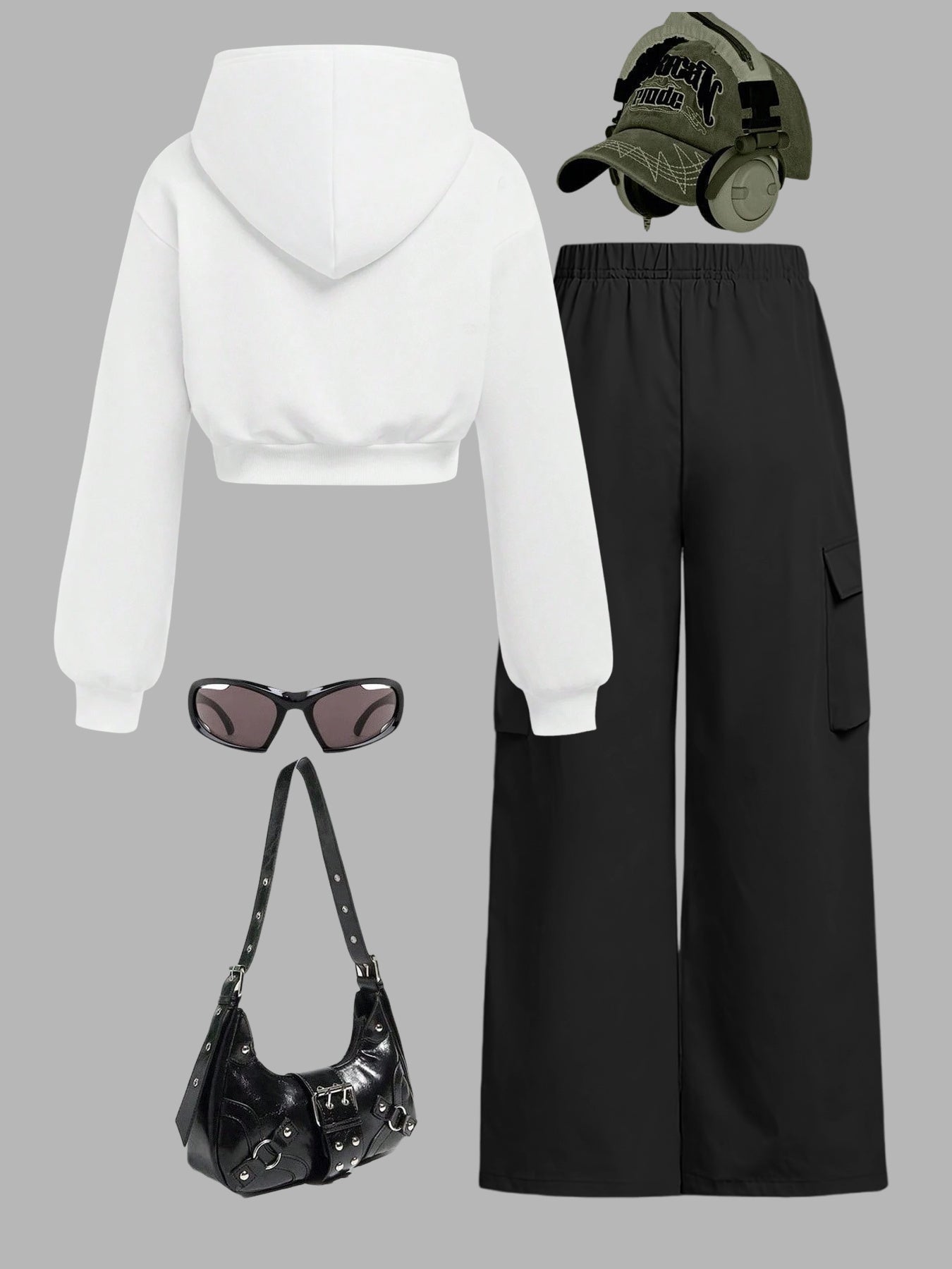 Minimalist Faith Cross Hoodie Set With Cargo Wide Leg Pants