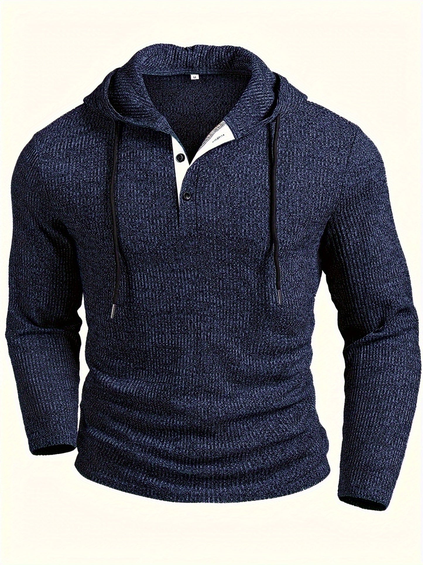Men's Stretch Color Block Hooded Henley Shirt Long Sleeve