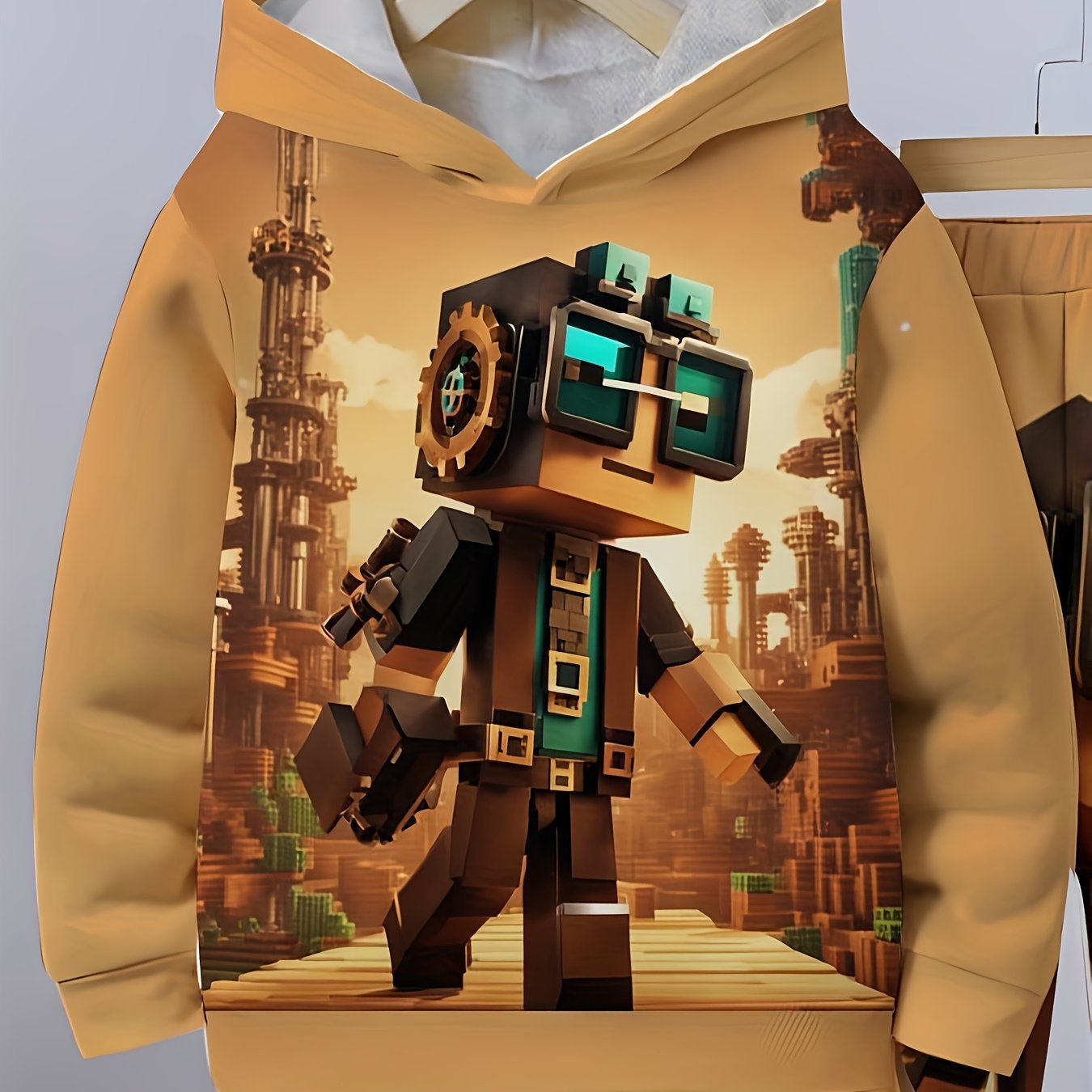 Boys Pixel Adventure Hoodie And Sweatpants Set Machine Washable Polyester