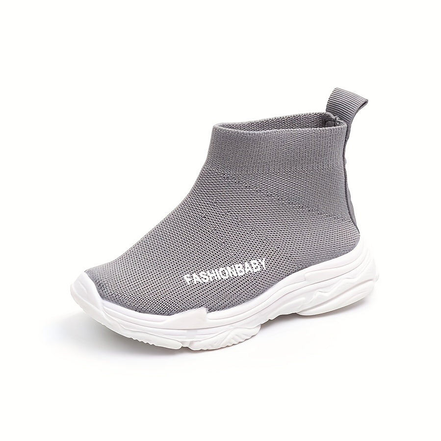 FashionBaby Soft Breathable Fabric Ankle-High Platform Boots for Youngsters & Youngsters - Non-Slip Rubber Sole, Geometric Pattern, Round Toe Pull-On Closure, Spring/Fall Casual Shoes (Red/Black/Grey)