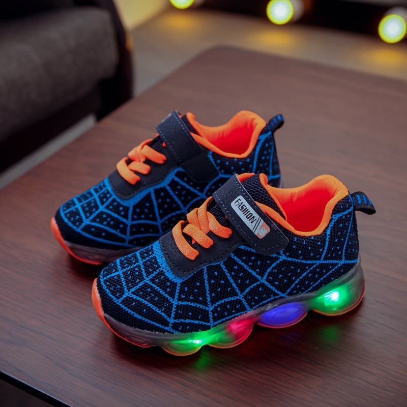 MGO kidss spring and autumn new size 21-36 children's shoes children's luminous shoes boys and girls running shoes baby flashing shoes LED light sneakers mesh spider mesh 1-3-6-9 years old children can wear luminous shoes.